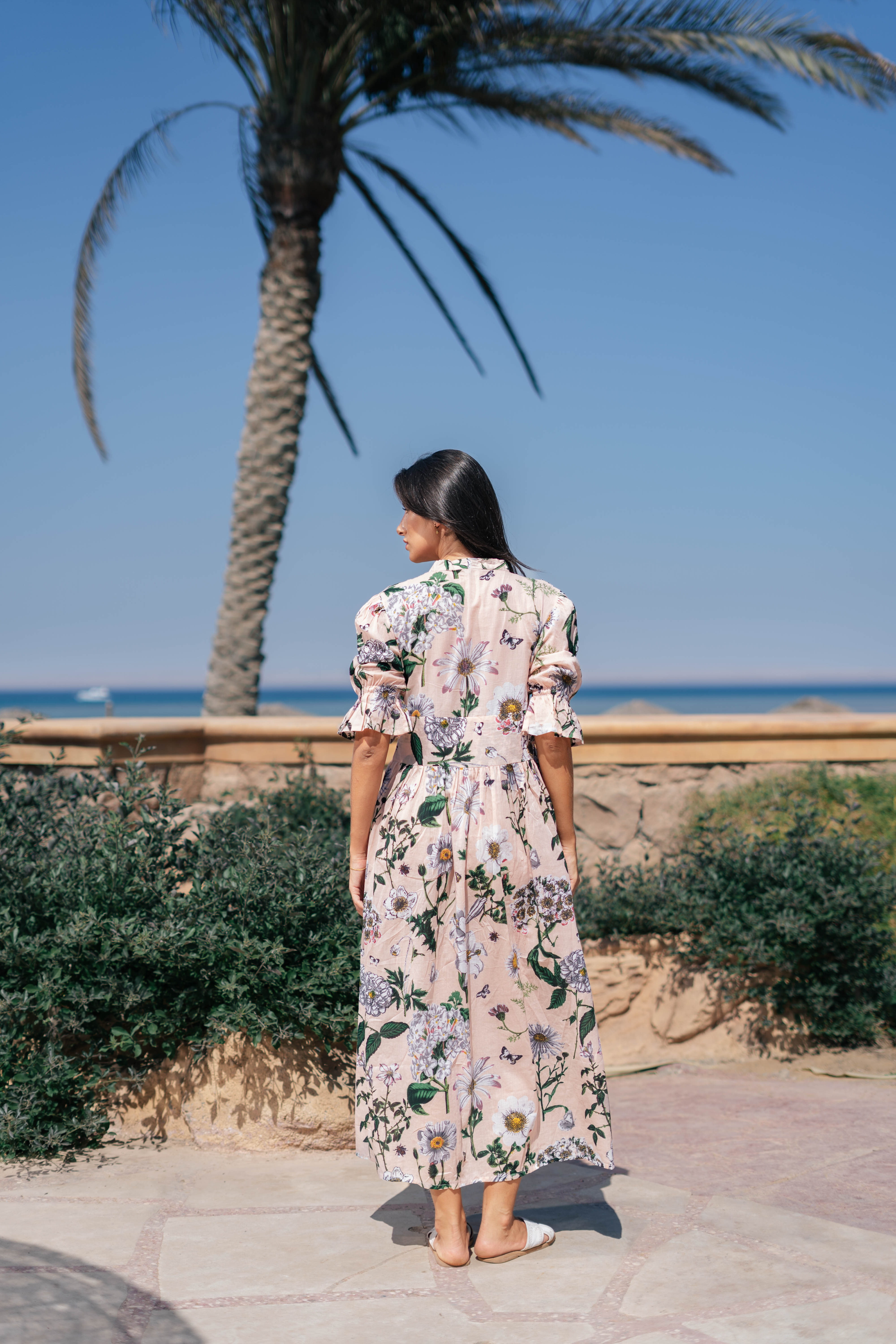Pink Flower Printed Cotton Dress
