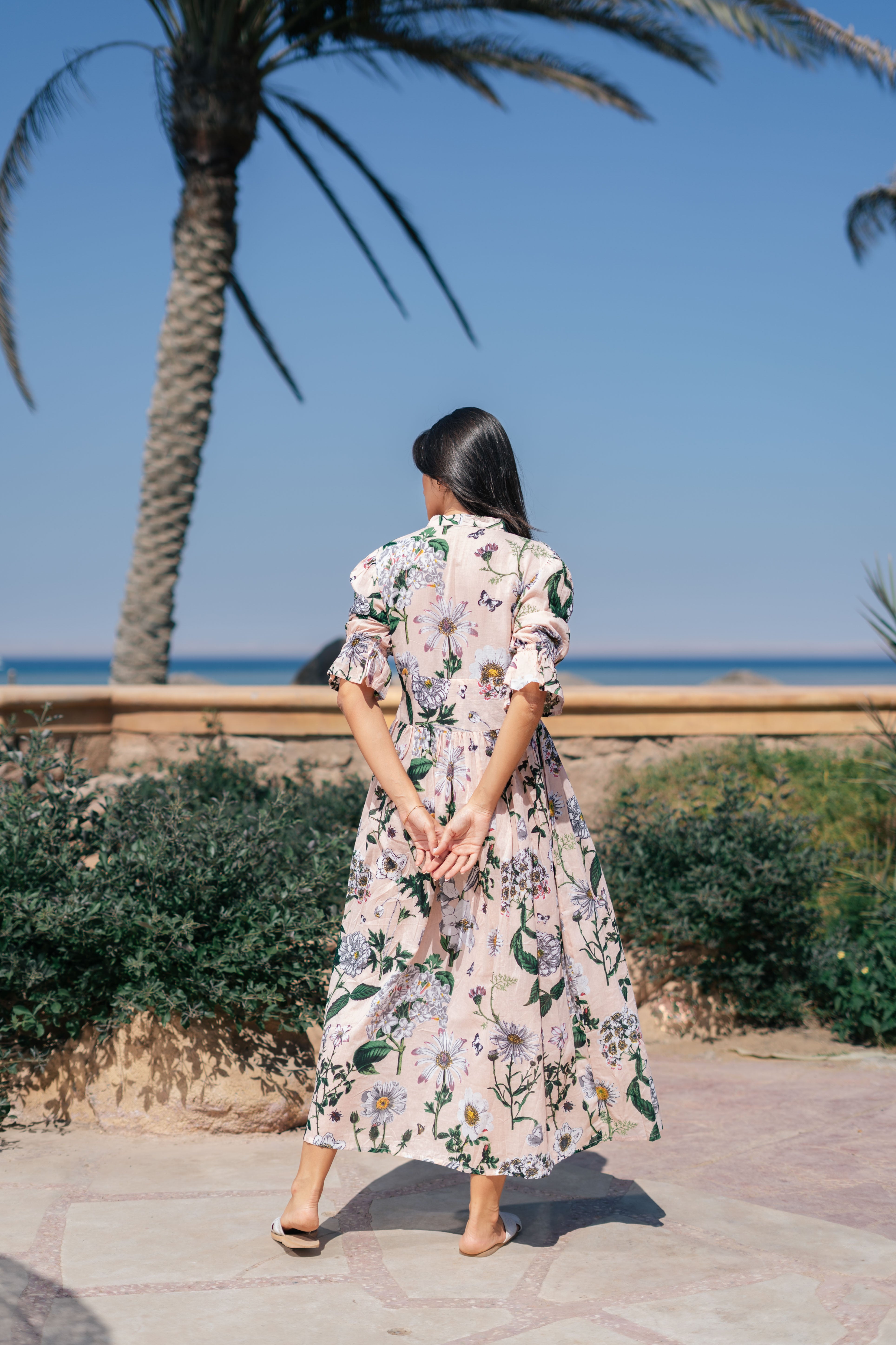 Pink Flower Printed Cotton Dress