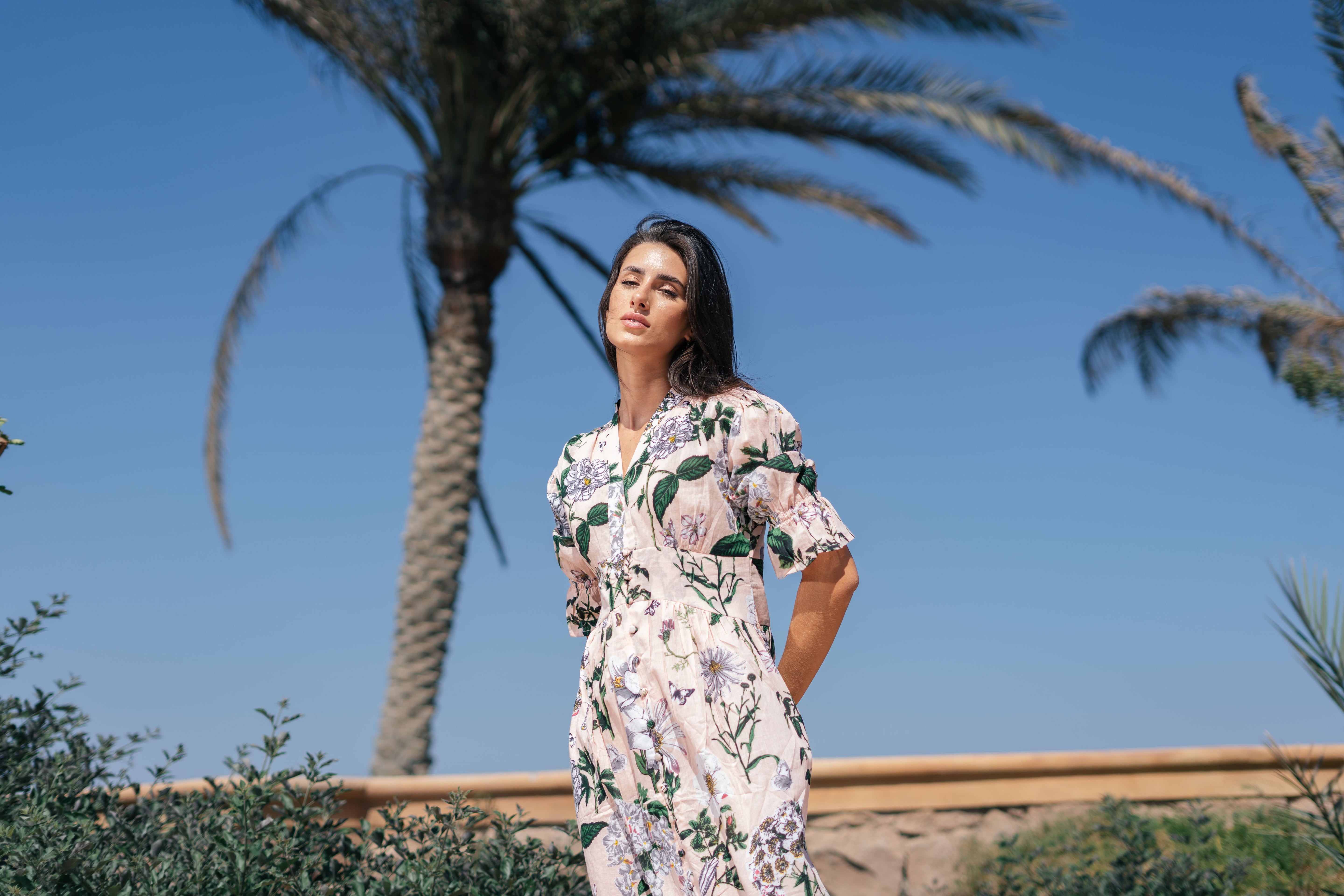 Pink Flower Printed Cotton Dress