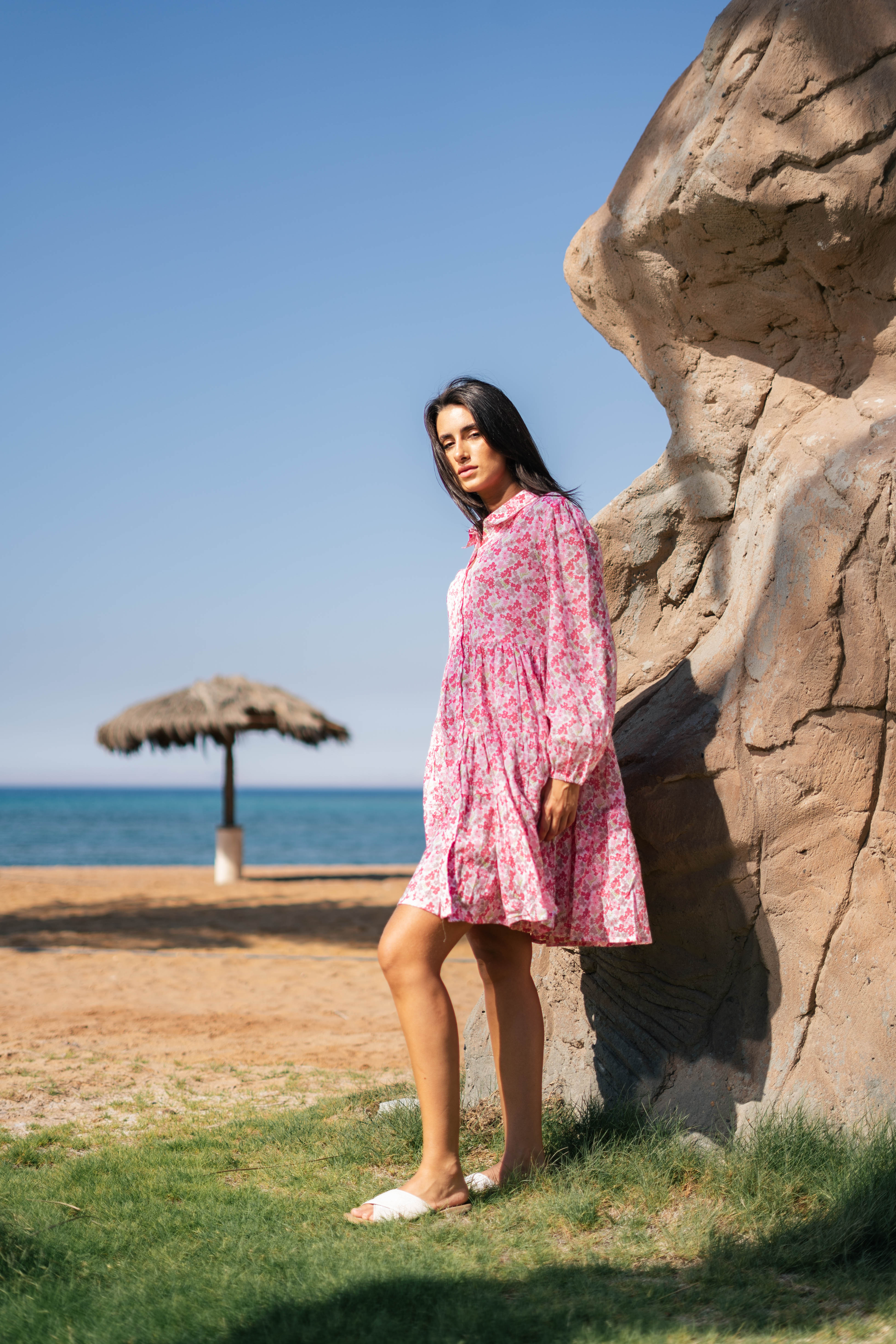 Pink Floral Printed Full Sleeve Dress