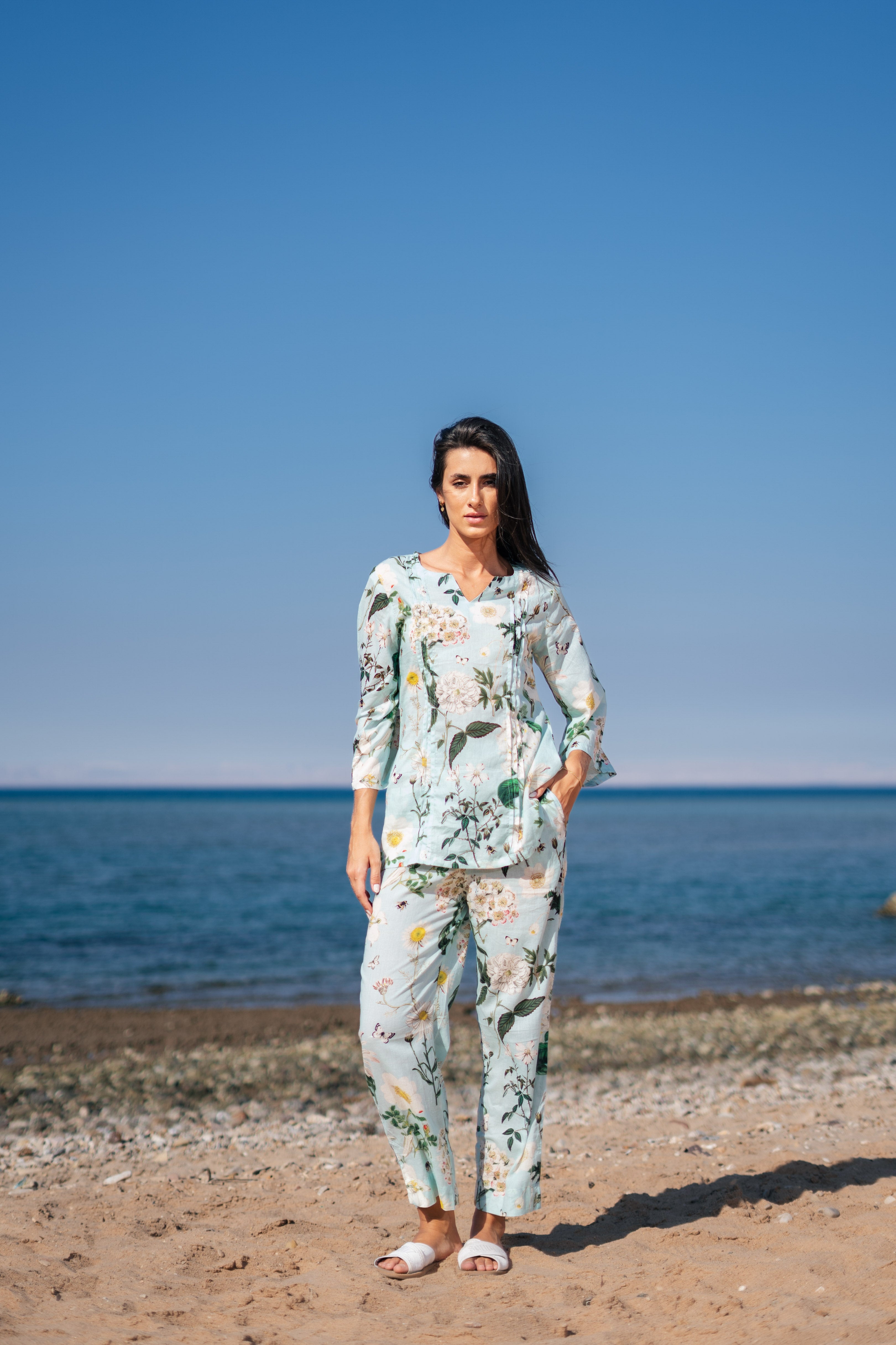 Green Flower Printed Night Suit Set