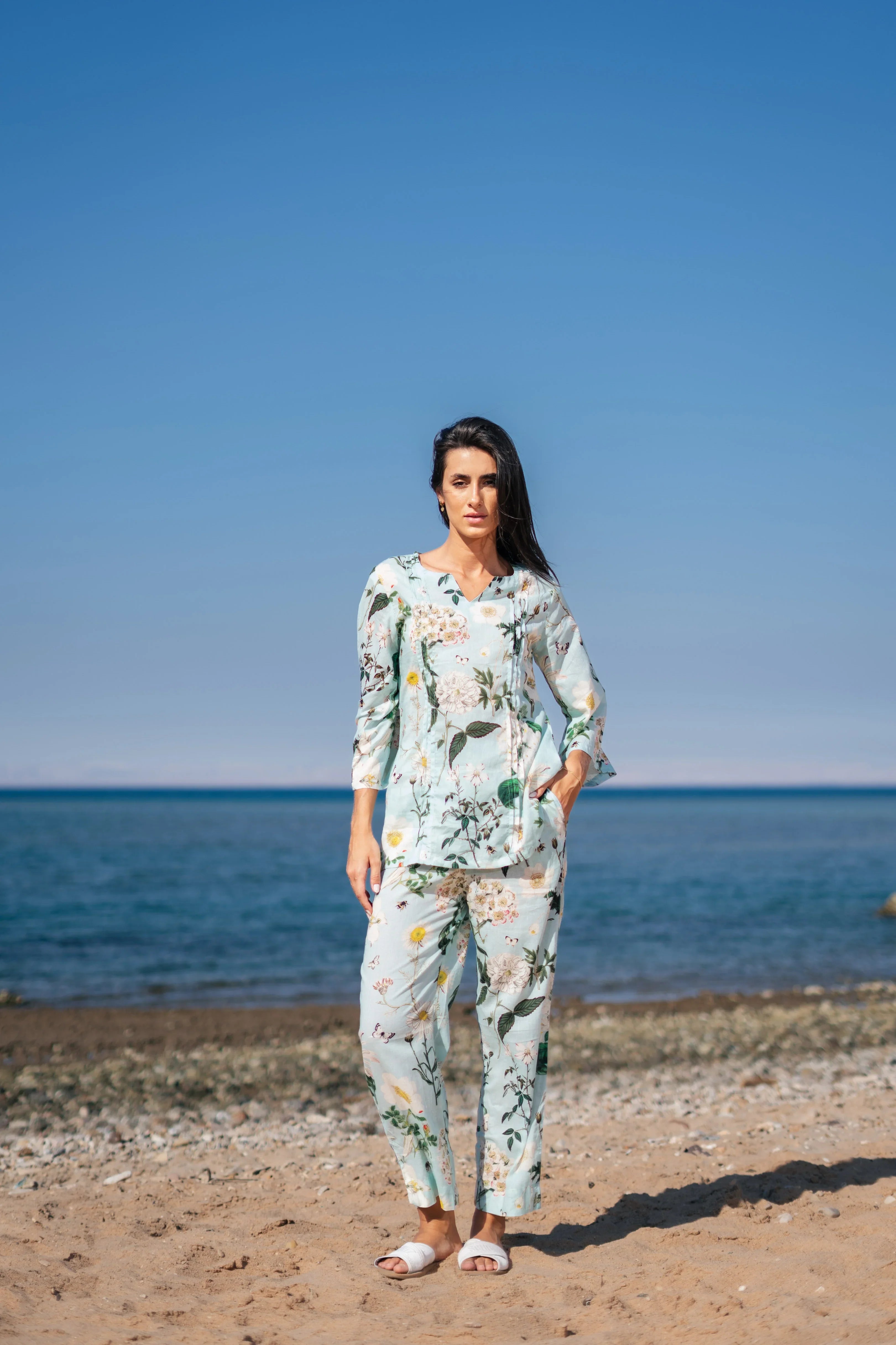 Green Flower Printed Night Suit Set - SanskrutiHomes