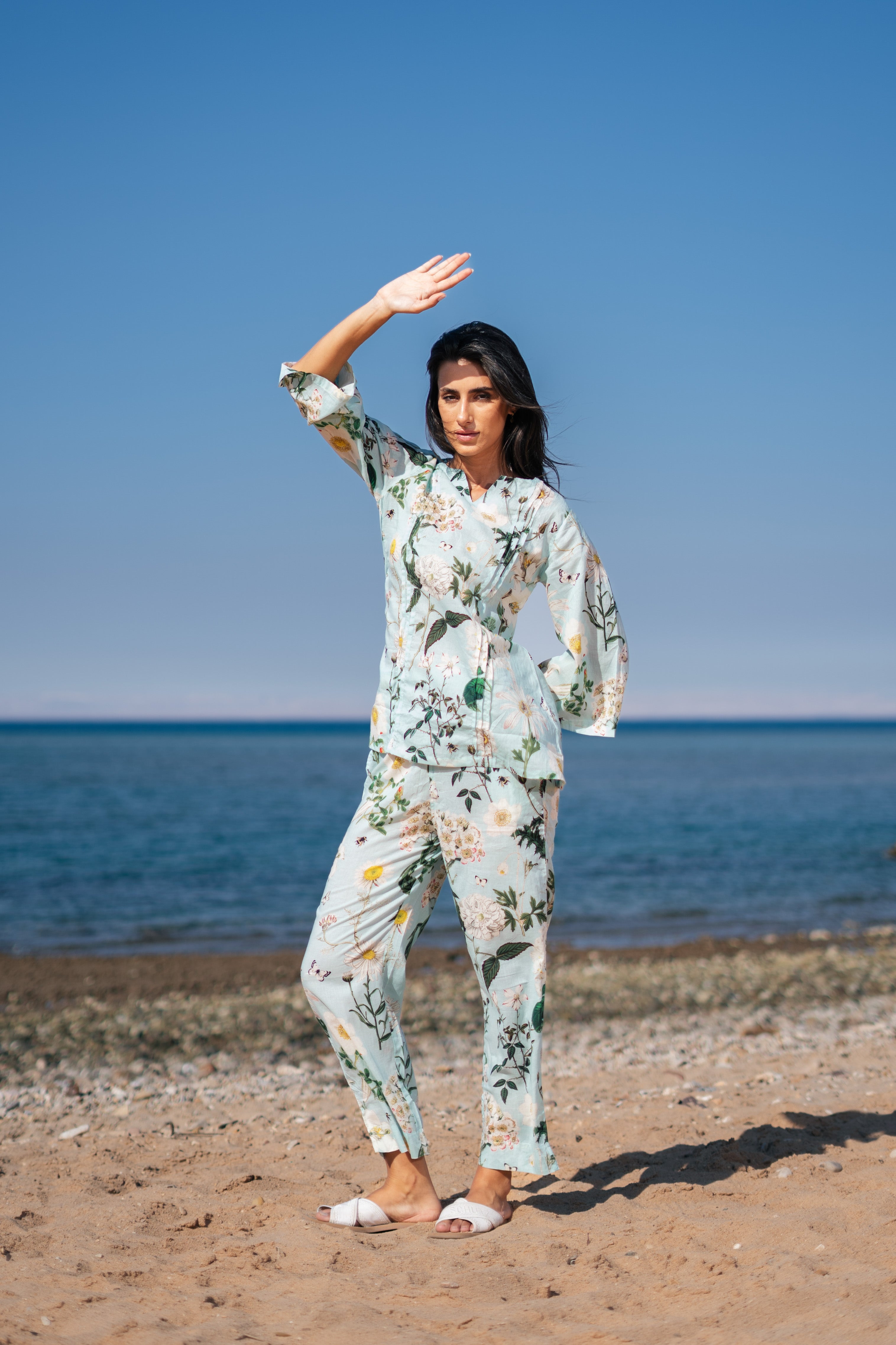 Green Flower Printed Night Suit Set