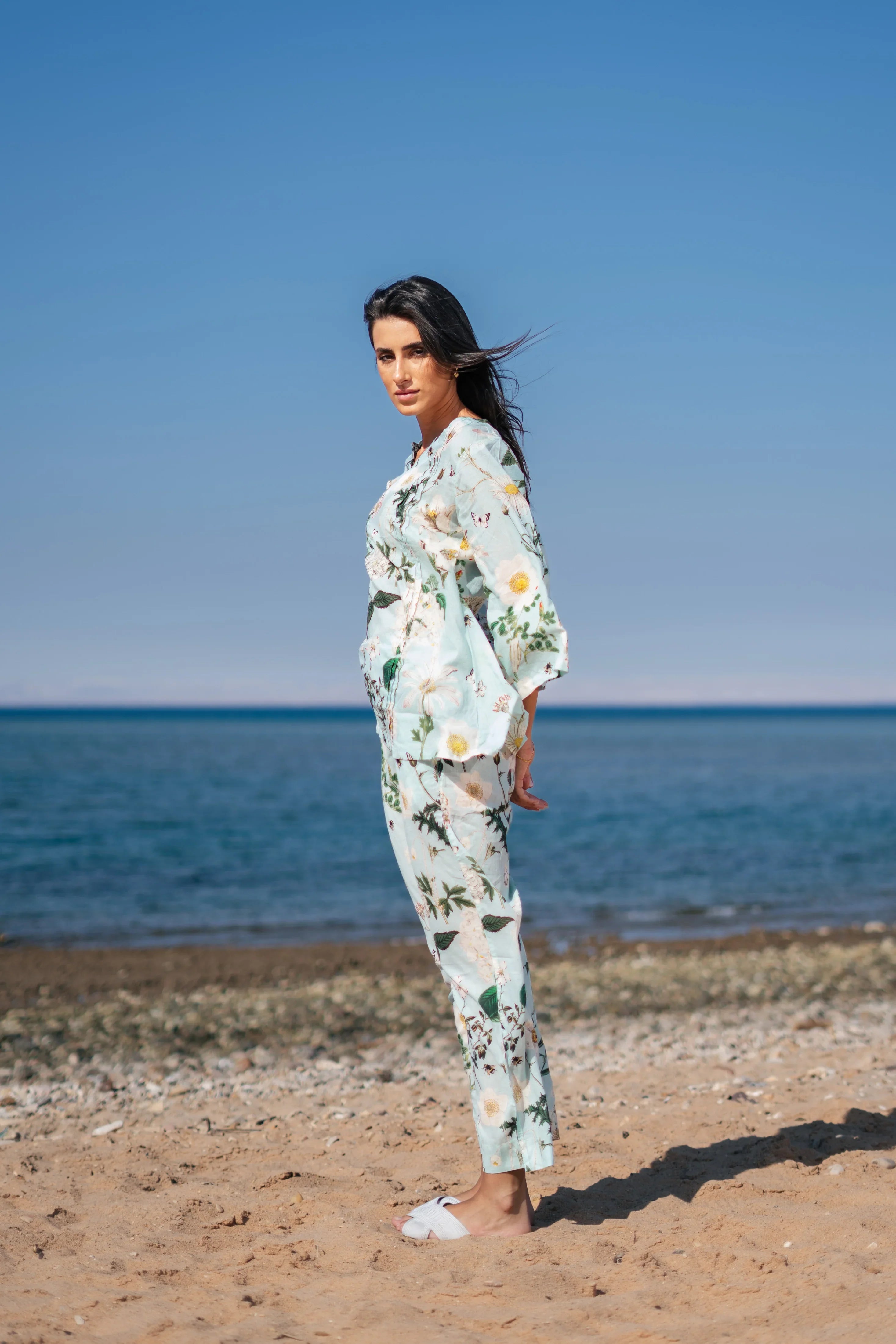 Green Flower Printed Night Suit Set - SanskrutiHomes