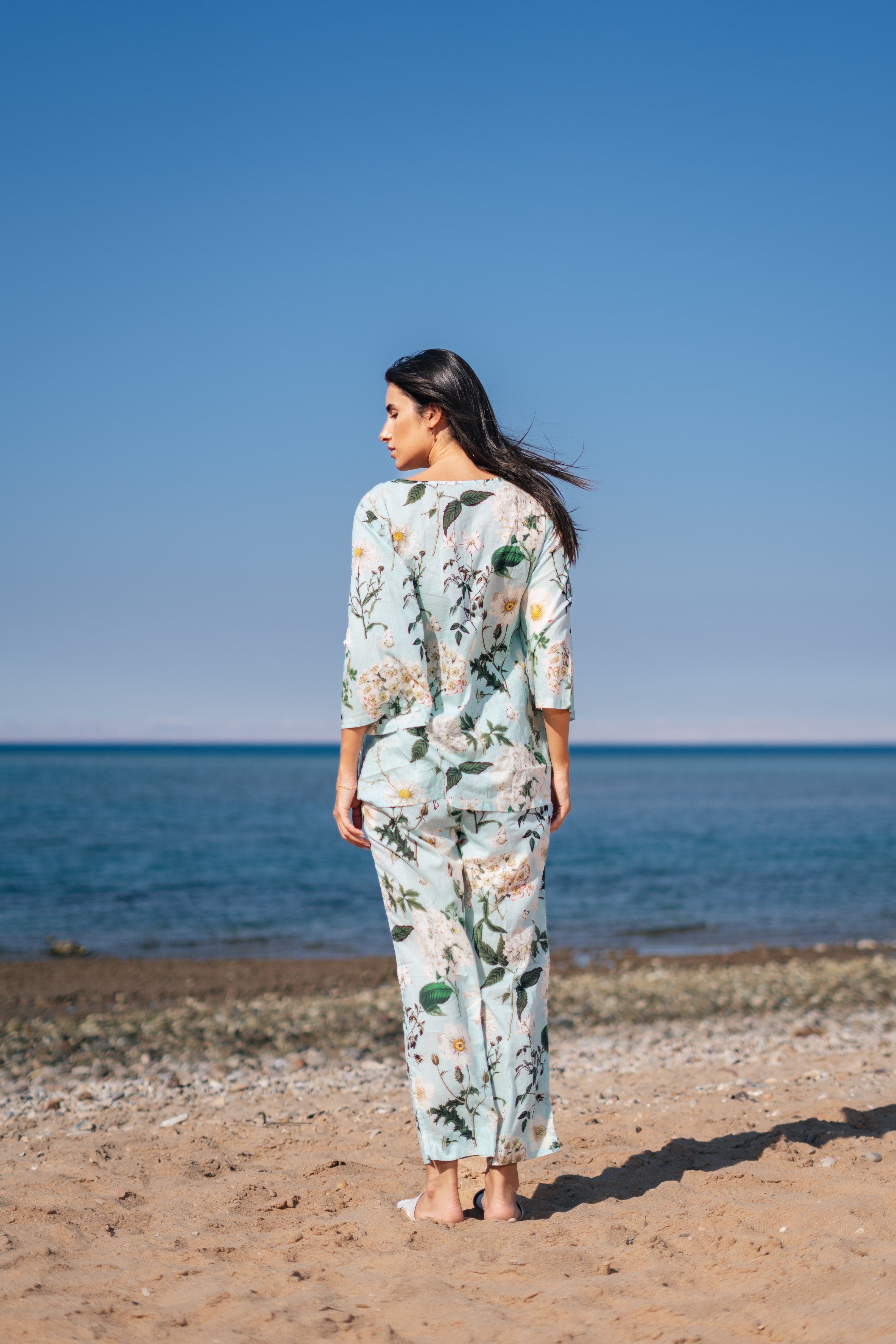 Green Flower Printed Night Suit Set