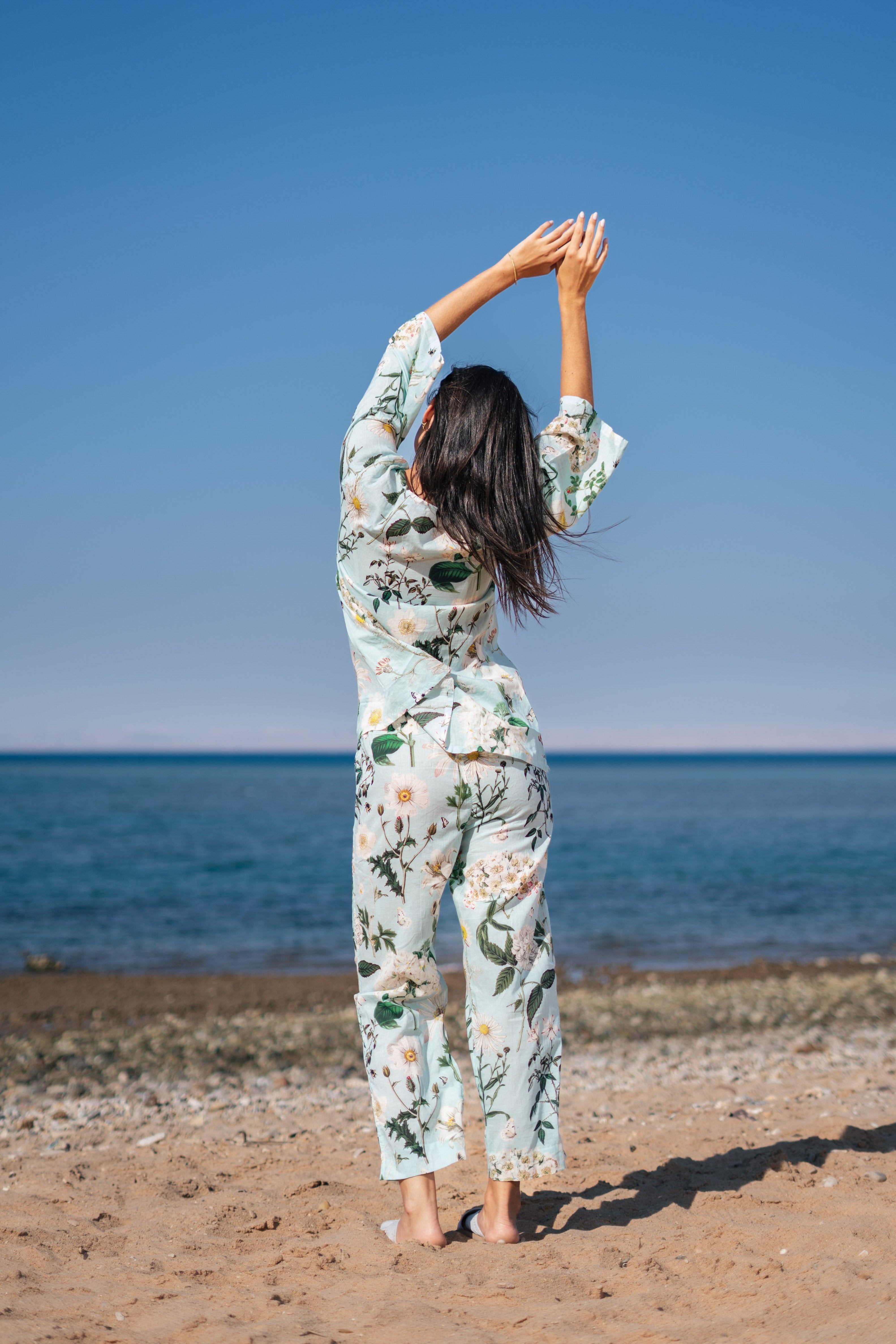 Green Flower Printed Night Suit Set