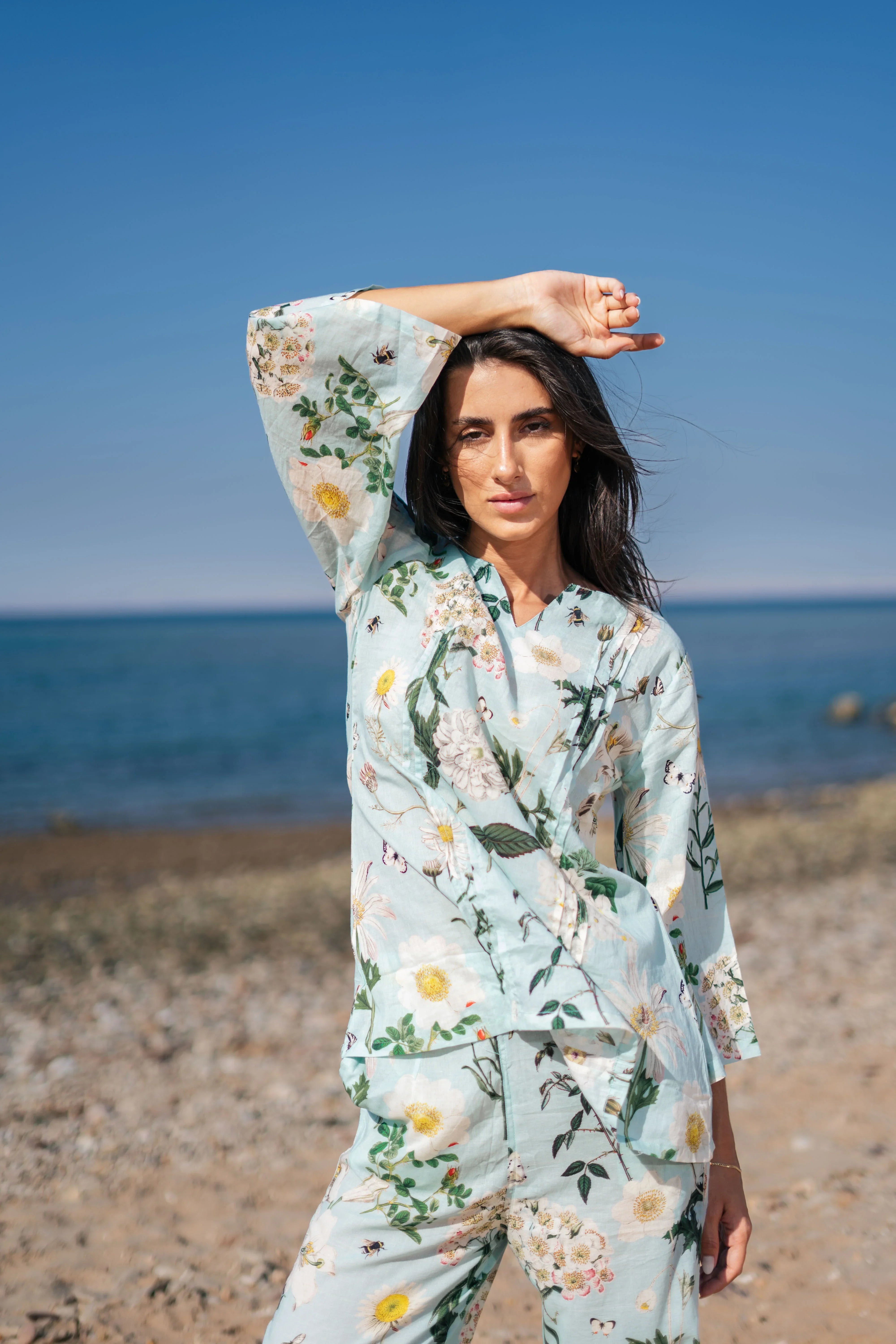 Green Flower Printed Night Suit Set - SanskrutiHomes