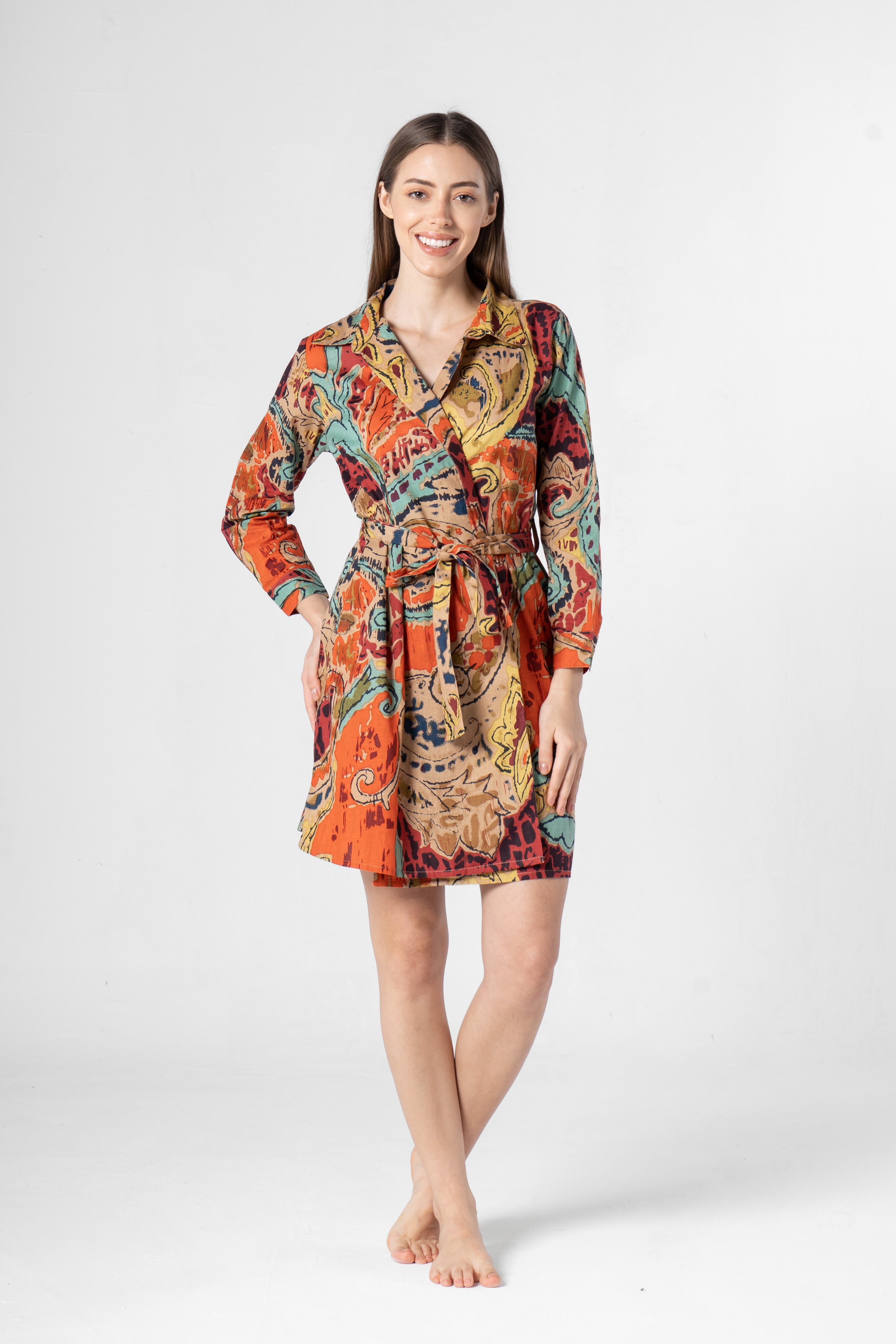 Multicolor V-Neck Dress for Women - SanskrutiHomes
