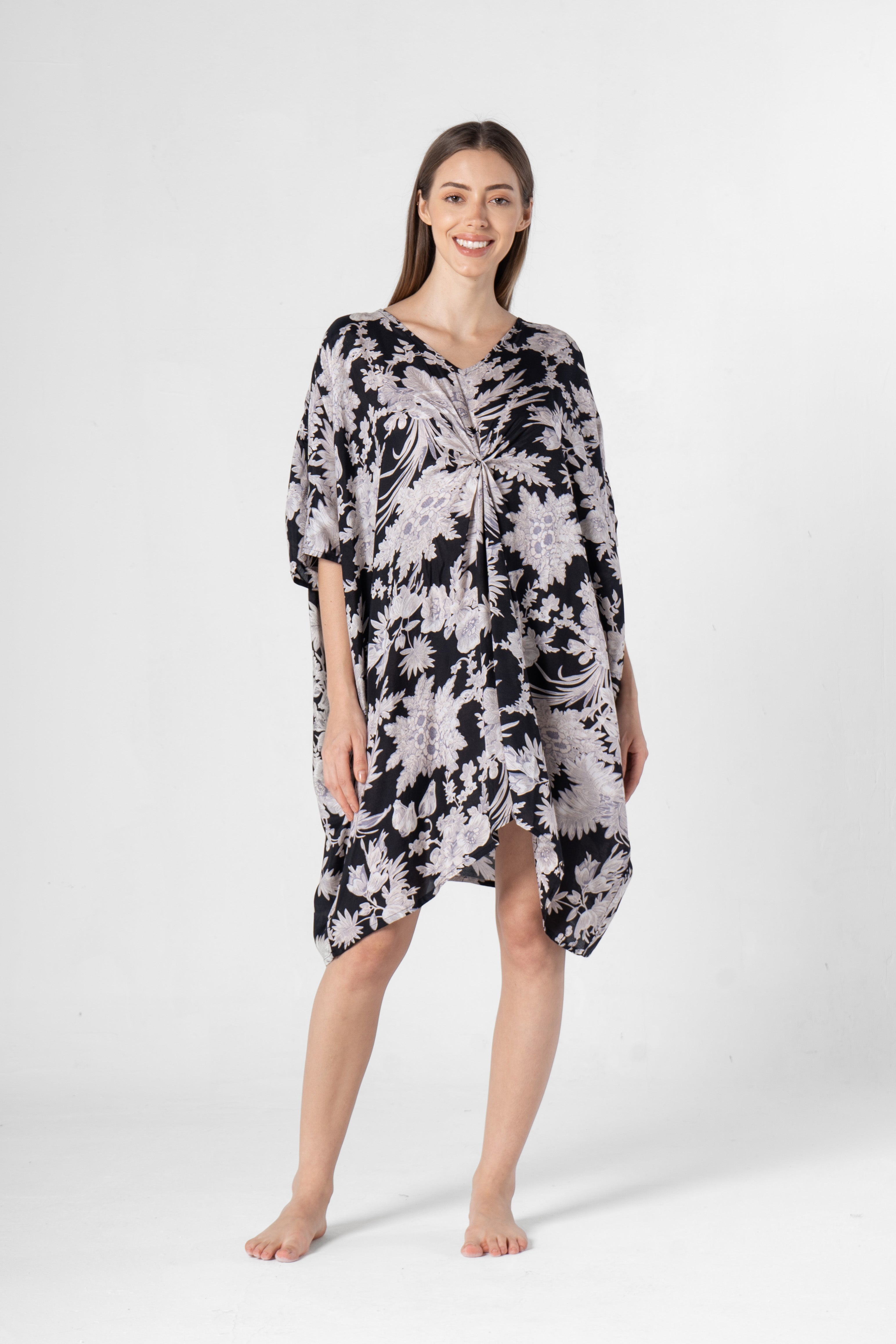 Black Flower Printed Night Dress - SanskrutiHomes