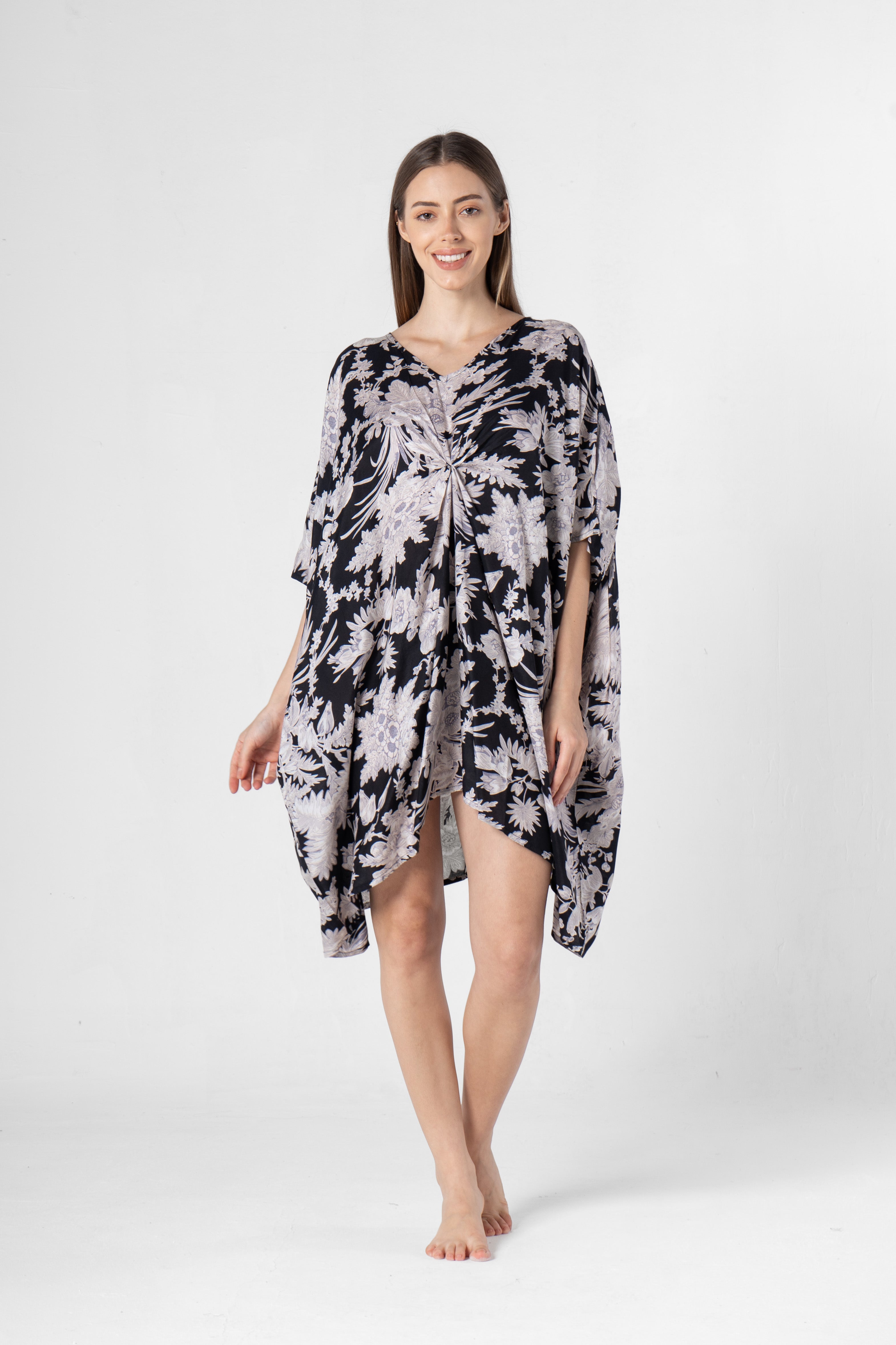 Black Flower Printed Night Dress - SanskrutiHomes