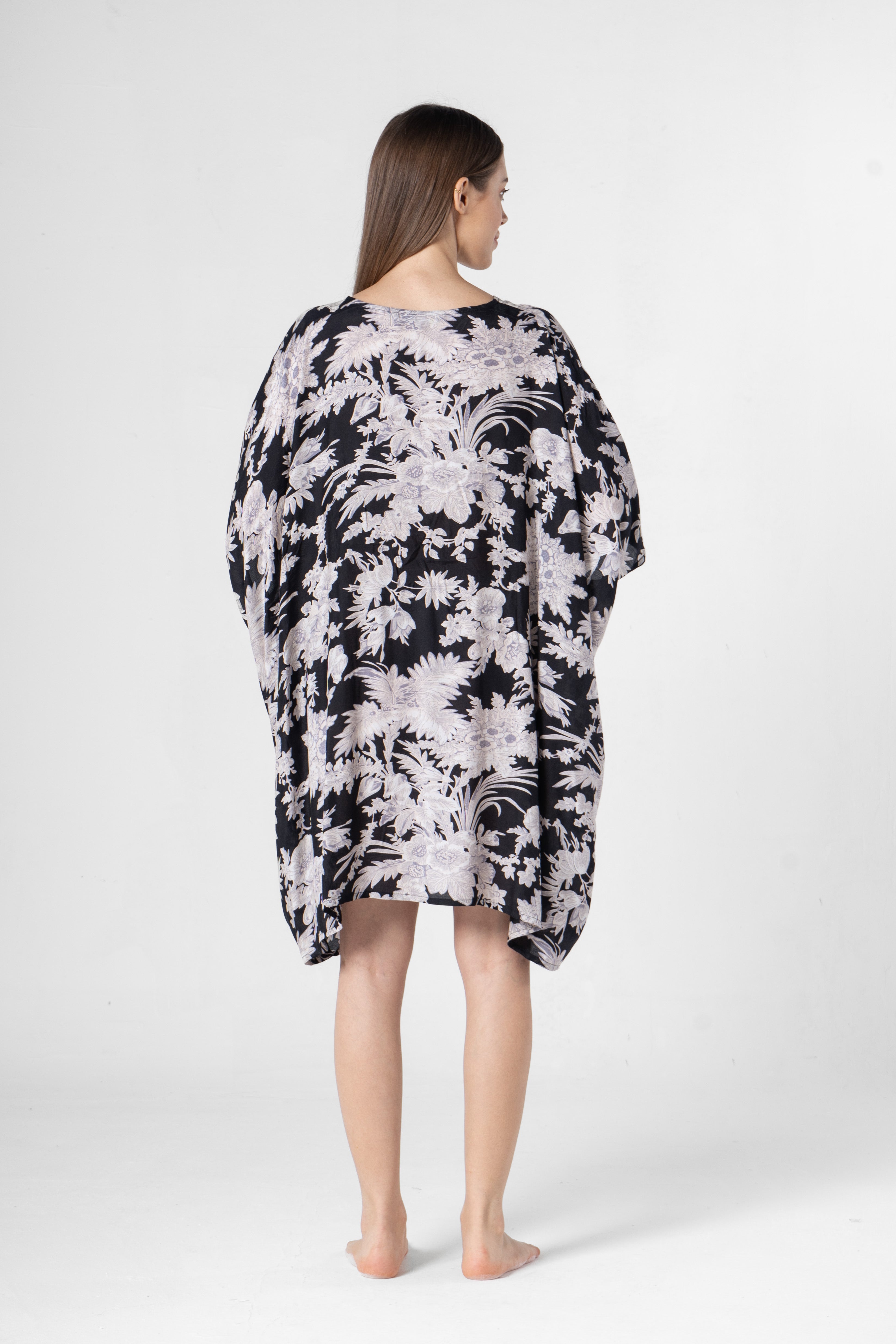 Black Flower Printed Night Dress