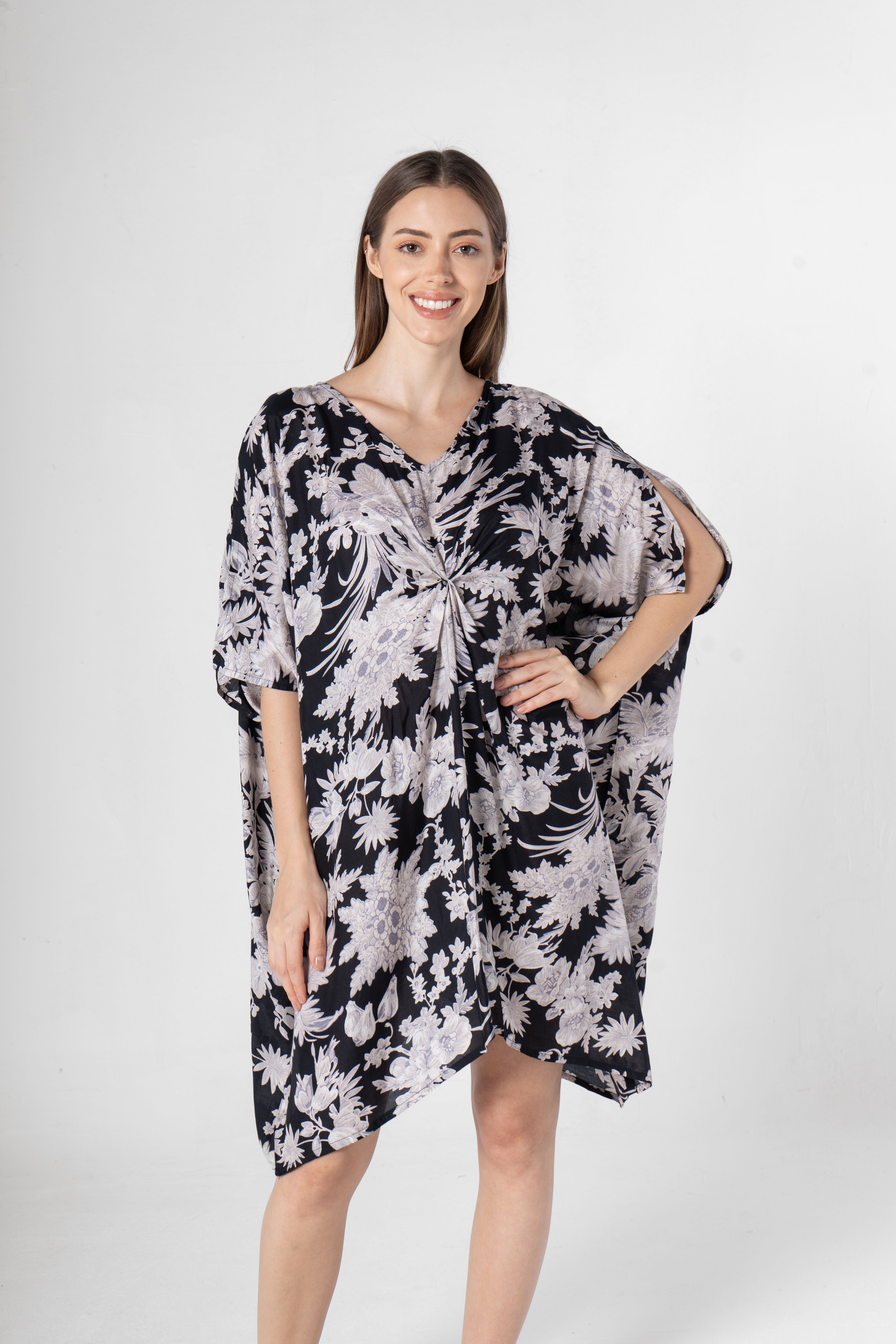 Black Flower Printed Night Dress - SanskrutiHomes