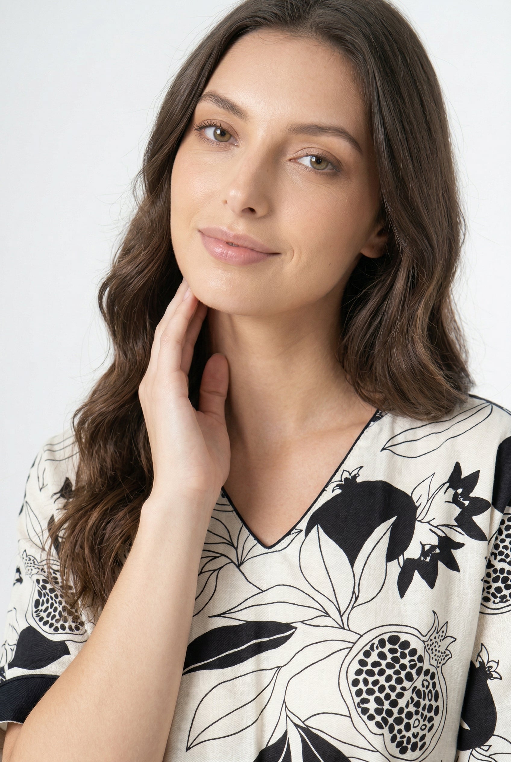 Off White Shirt Collar tropical Print Pure cotton Night Suit For Women