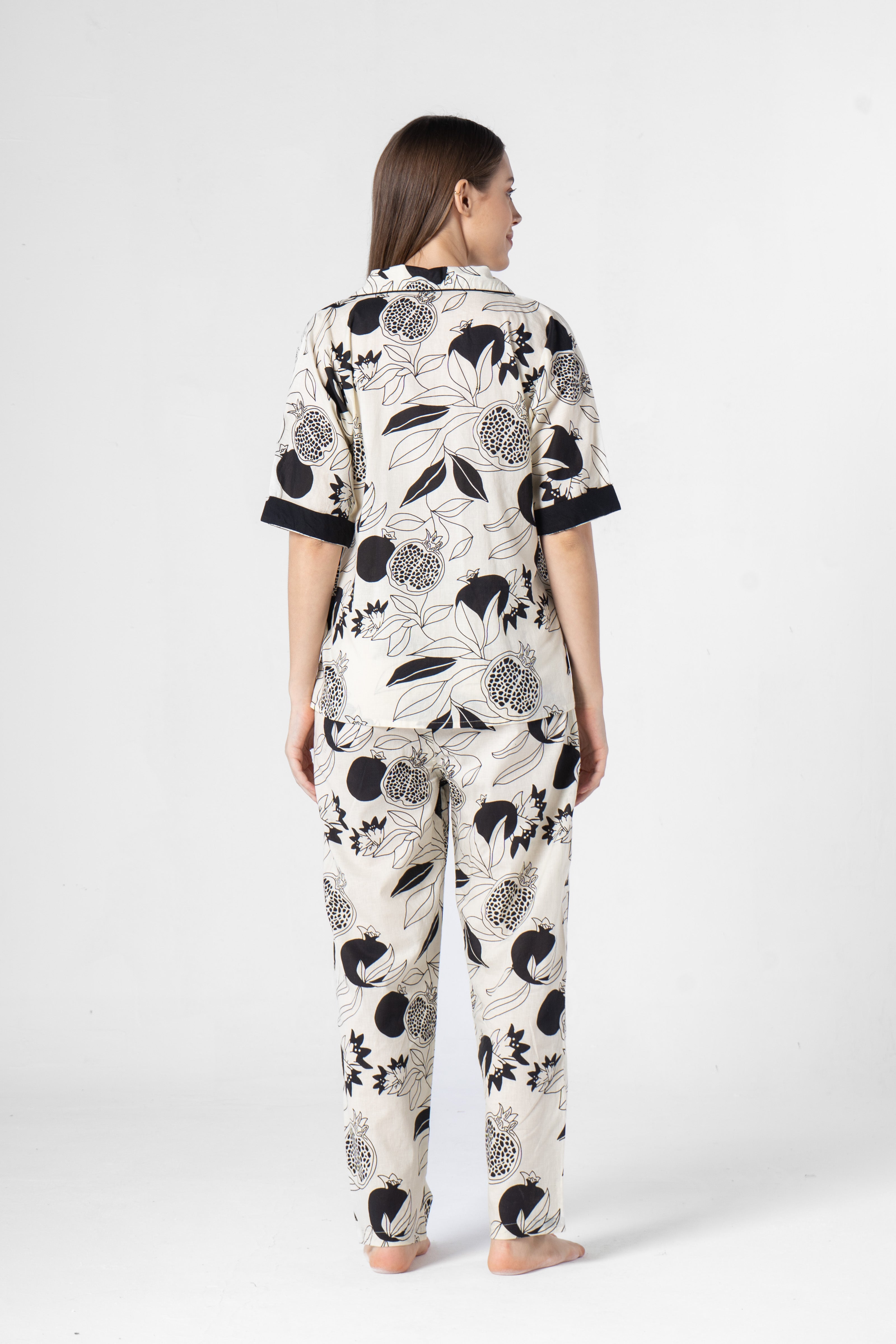 Fruit Printed Black and White Night Suit Set