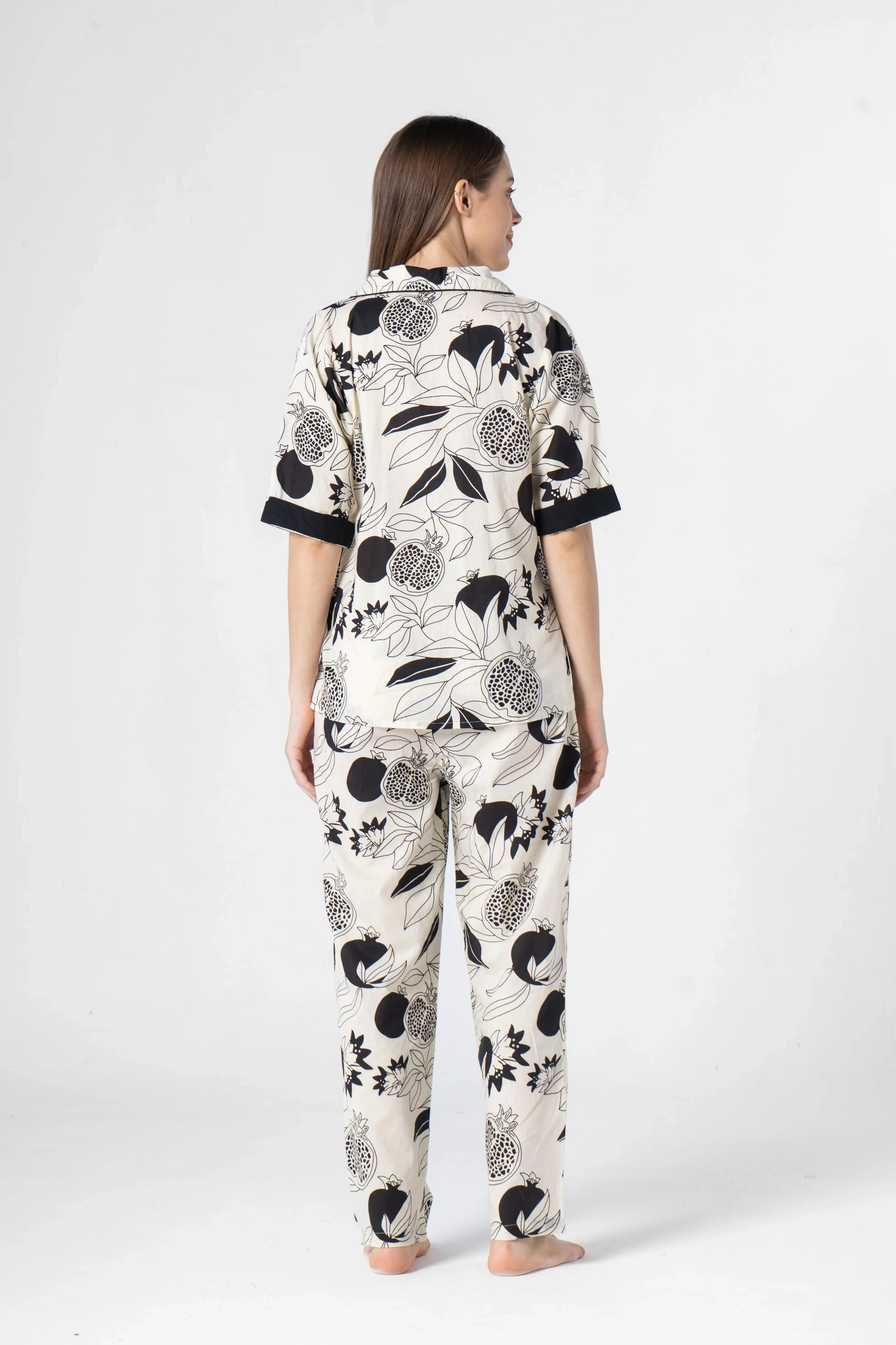 Fruit Printed Black and White Night Suit Set - SanskrutiHomes