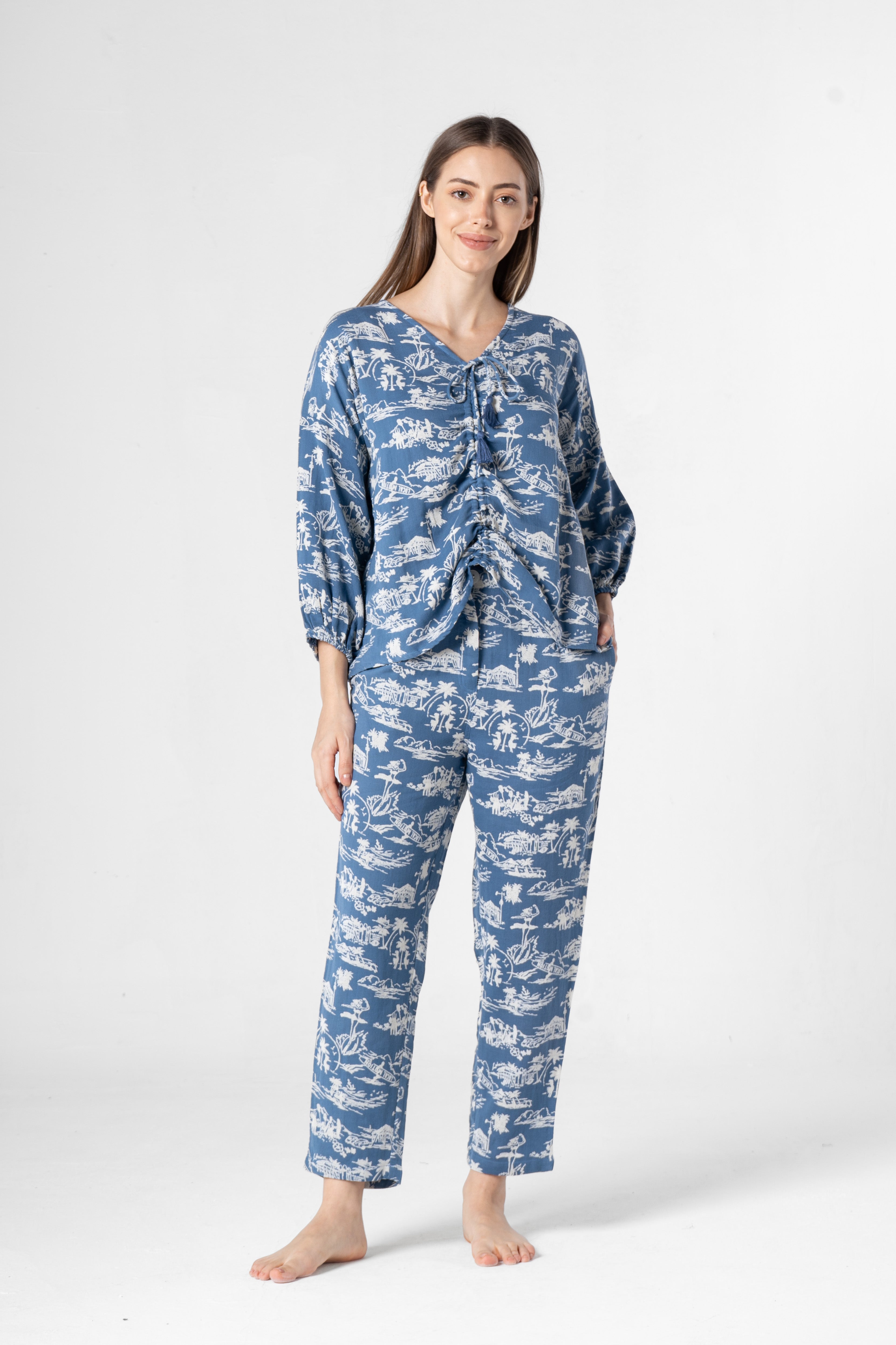 Blue Cotton Printed Co-ords Set for Women - SanskrutiHomes