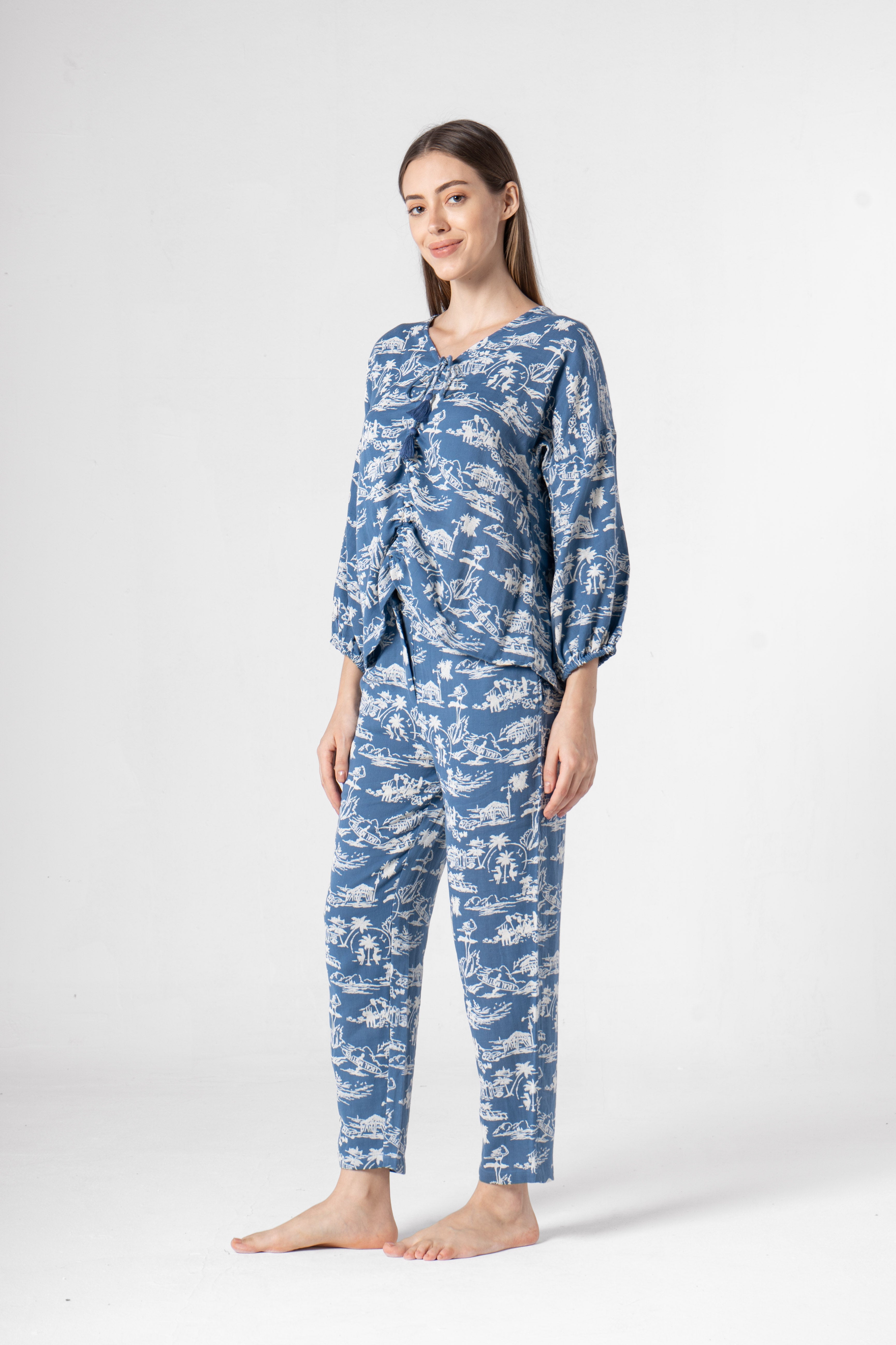 Blue Cotton Printed Co-ords Set for Women - SanskrutiHomes