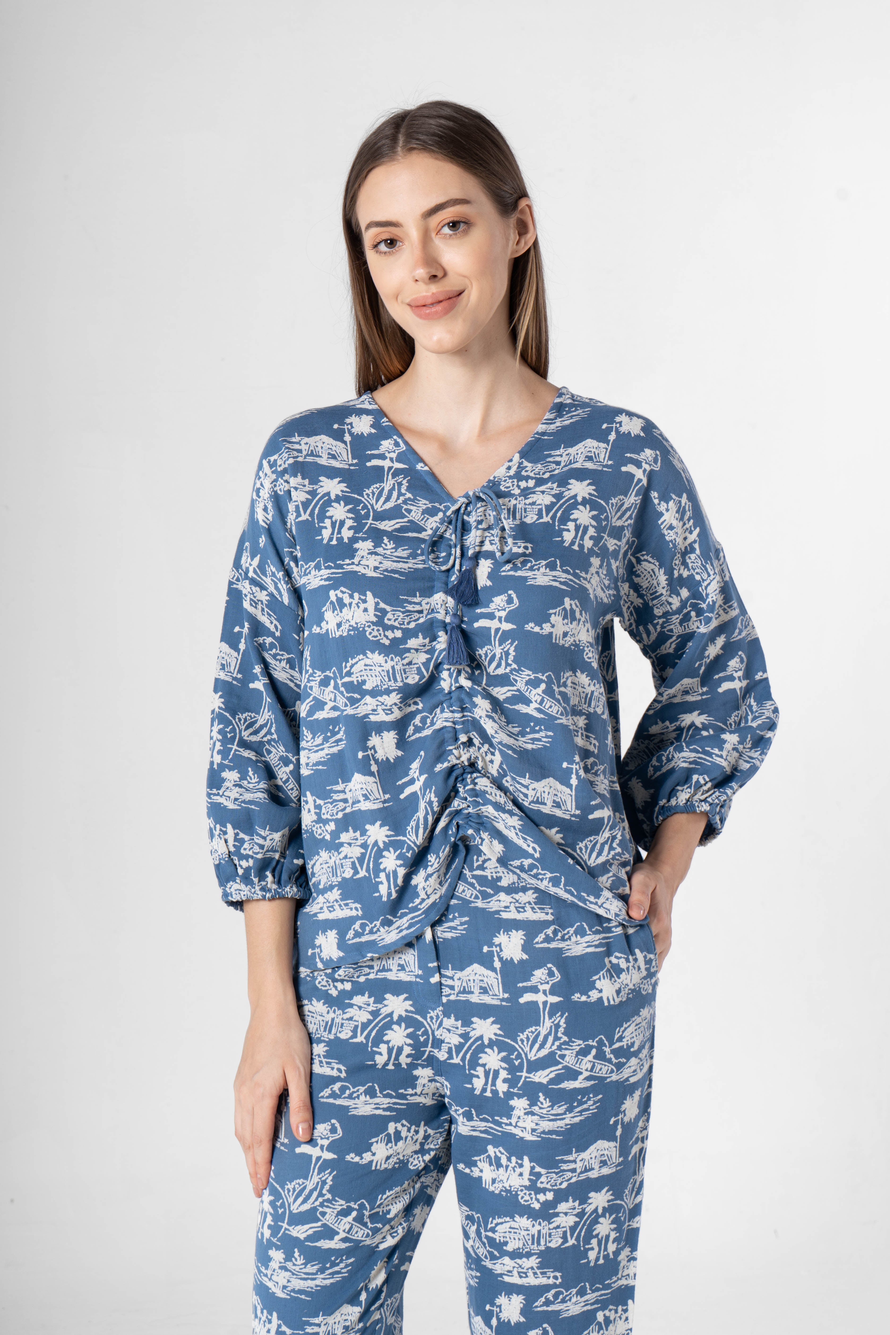 Blue Cotton Printed Co-ords Set for Women