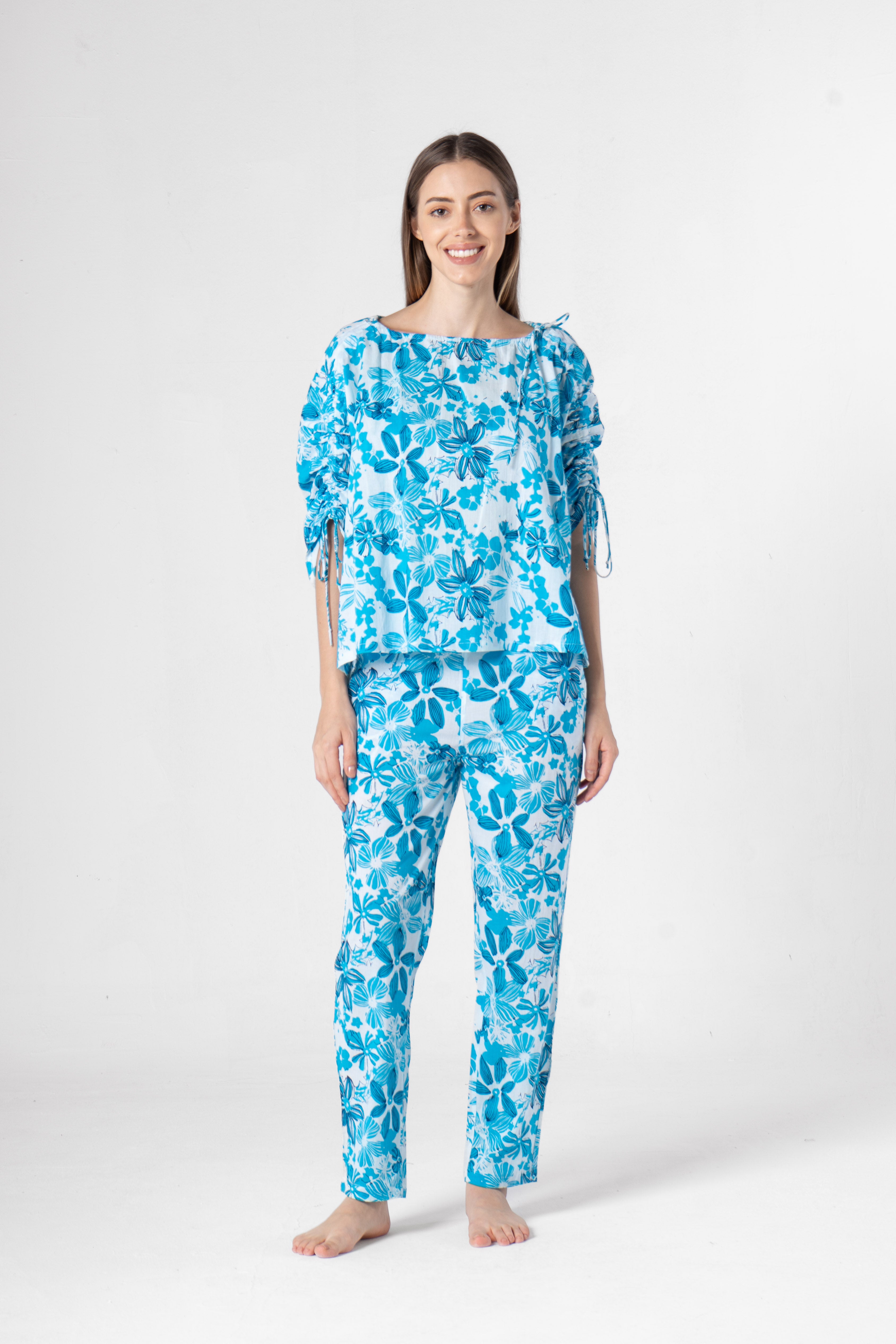 Blue Cotton Printed Co-ords Set for Women