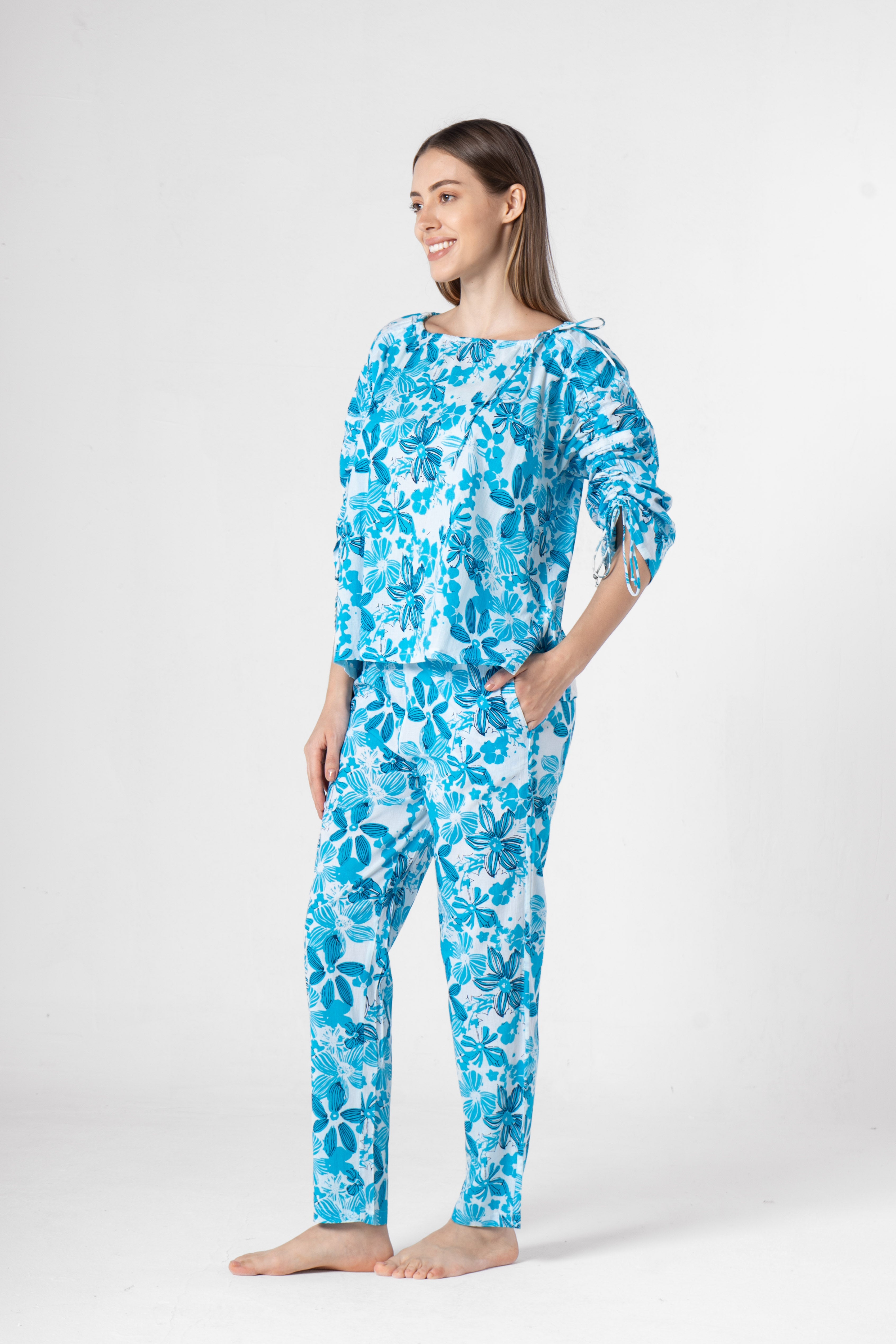 Blue Cotton Printed Co-ords Set for Women - SanskrutiHomes