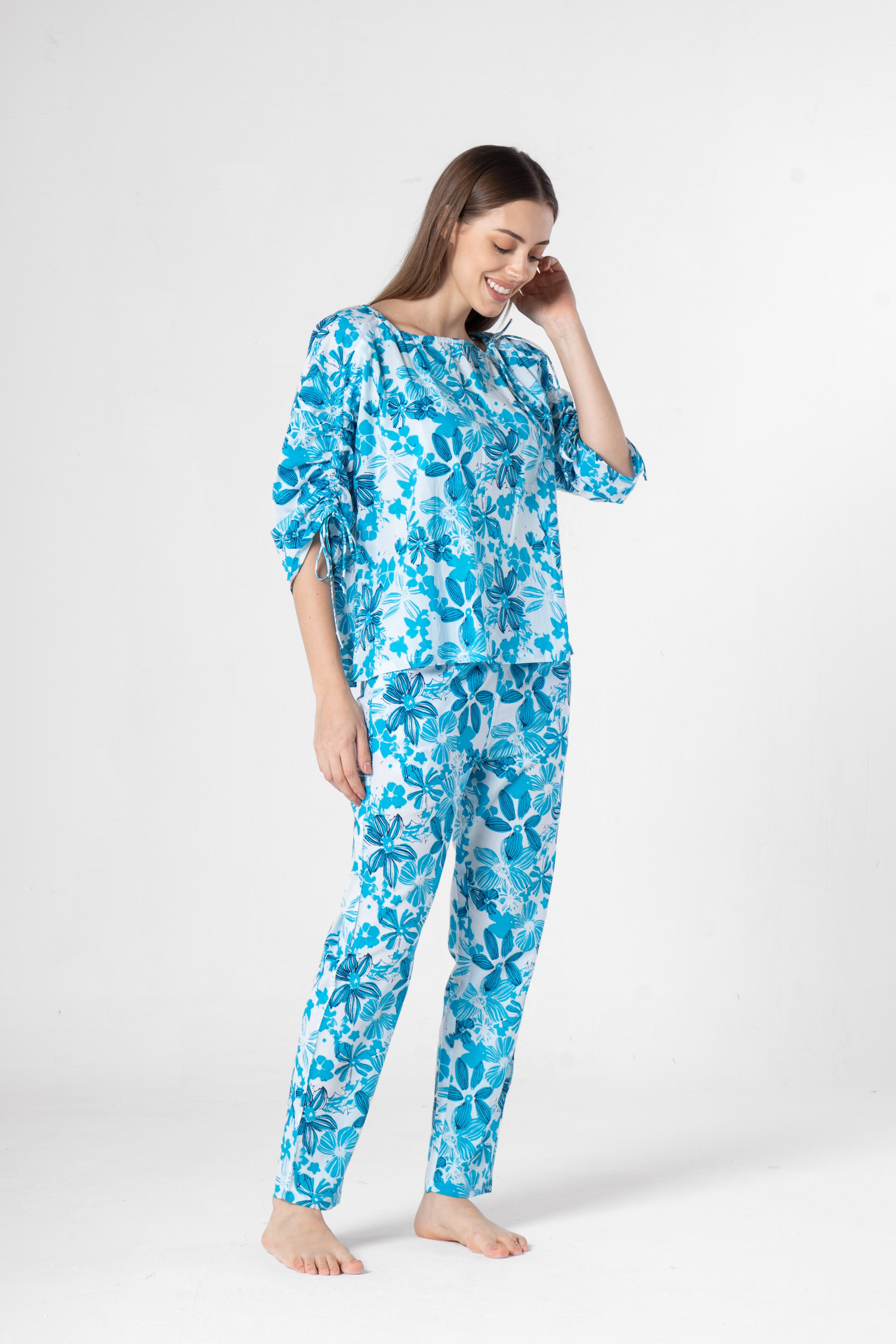 Blue Cotton Printed Co-ords Set for Women - SanskrutiHomes
