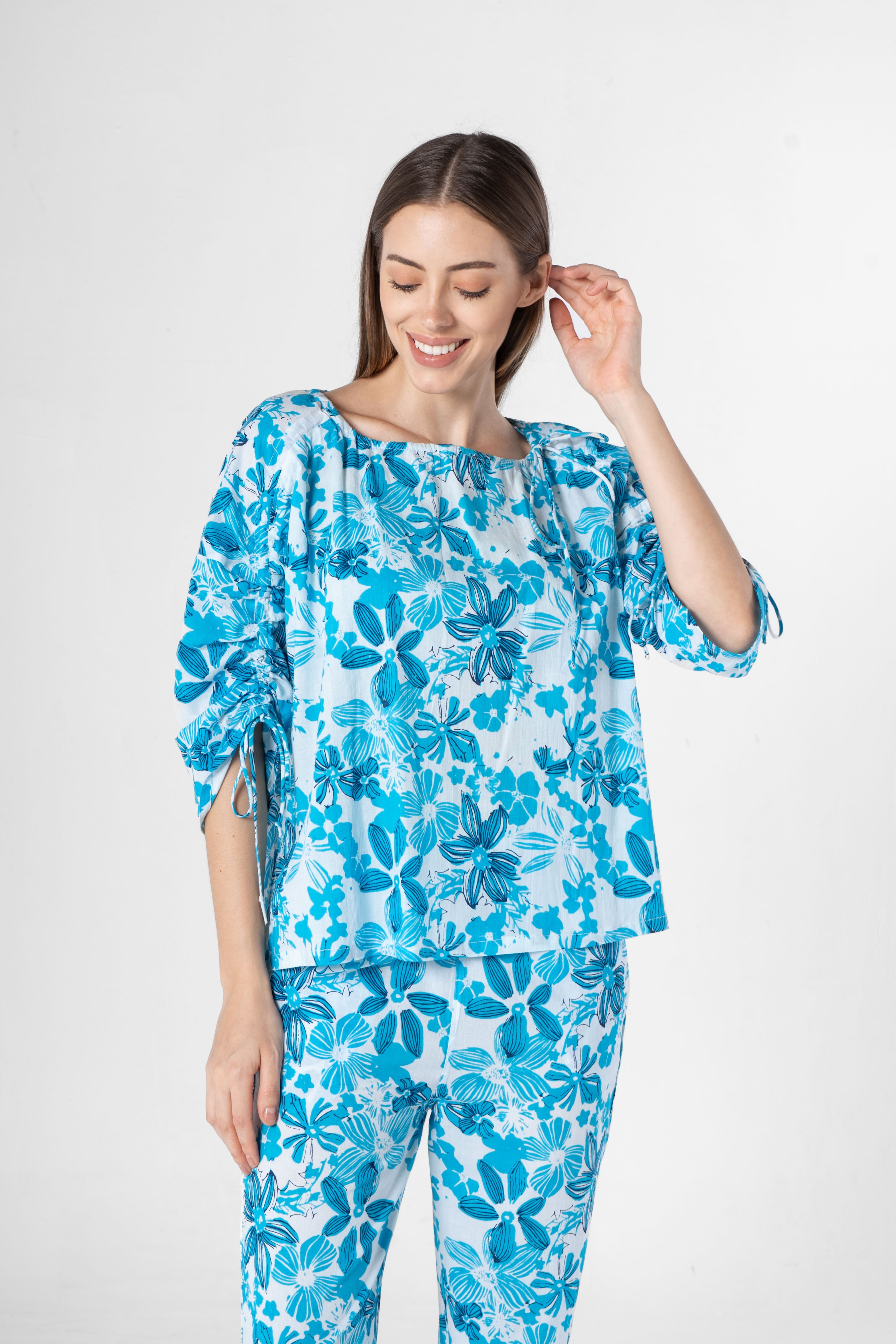 Blue Cotton Printed Co-ords Set for Women - SanskrutiHomes