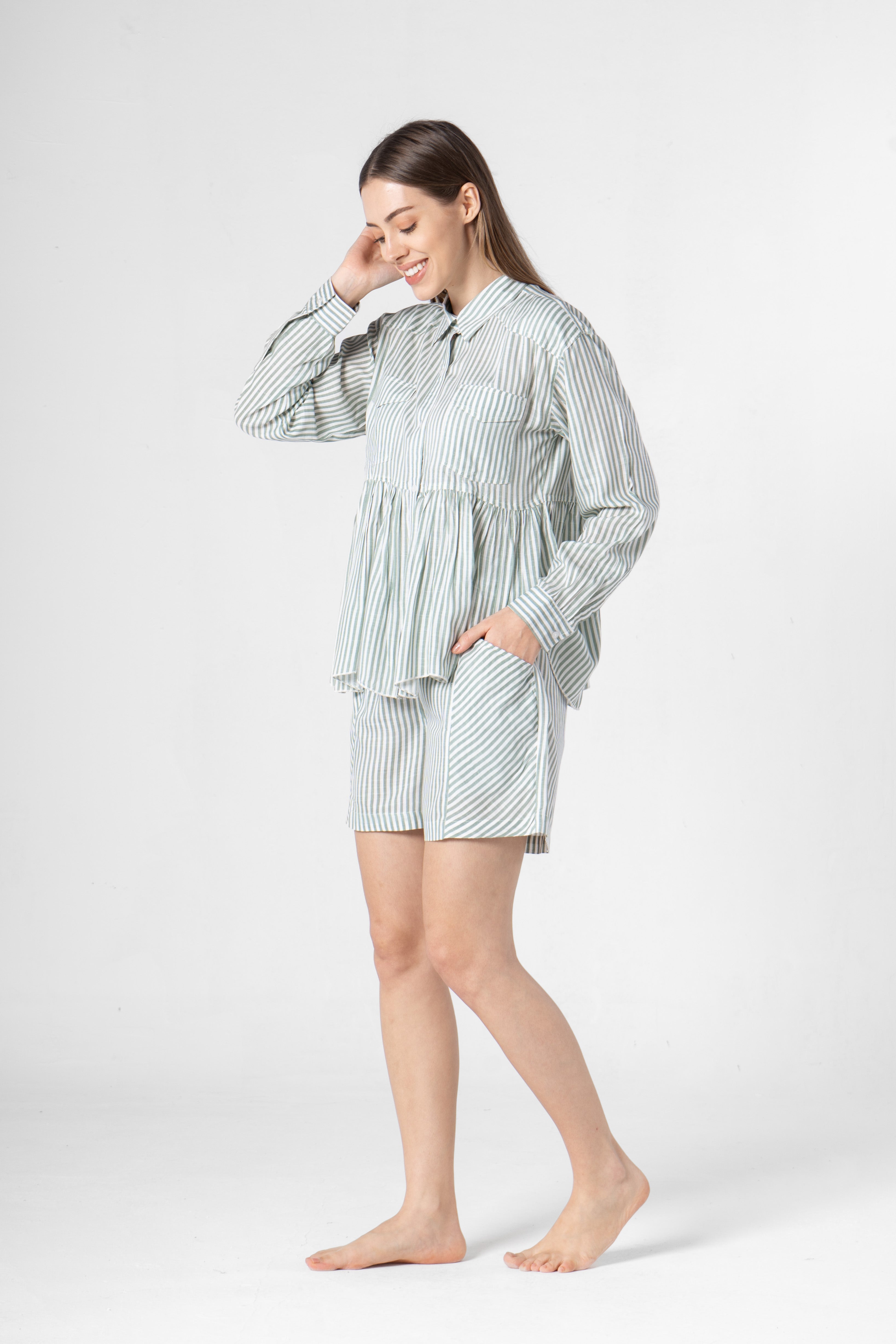 Cotton Strips Printed Co-ords Set with Shorts - SanskrutiHomes