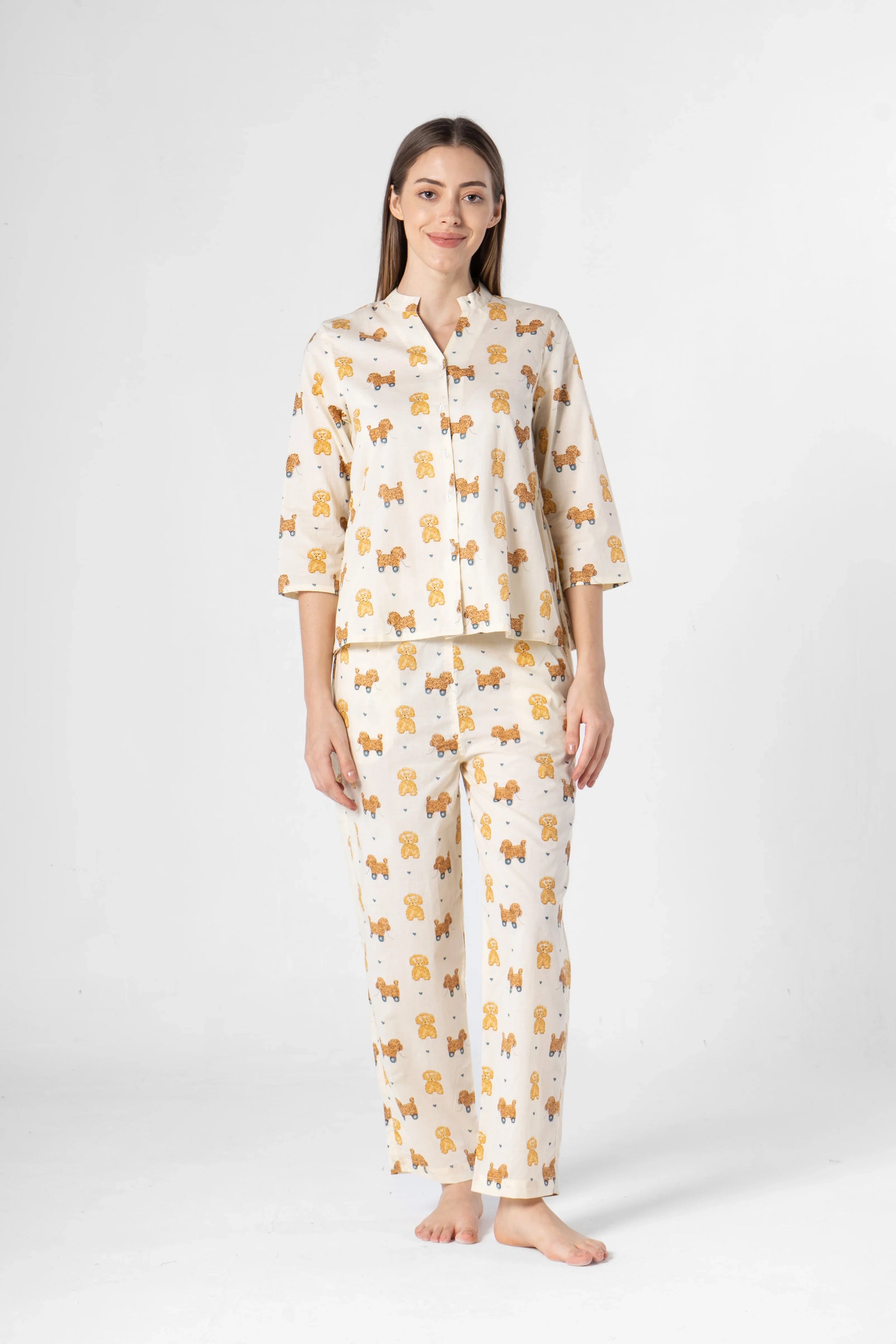 White Animal Print Night Suit for Women