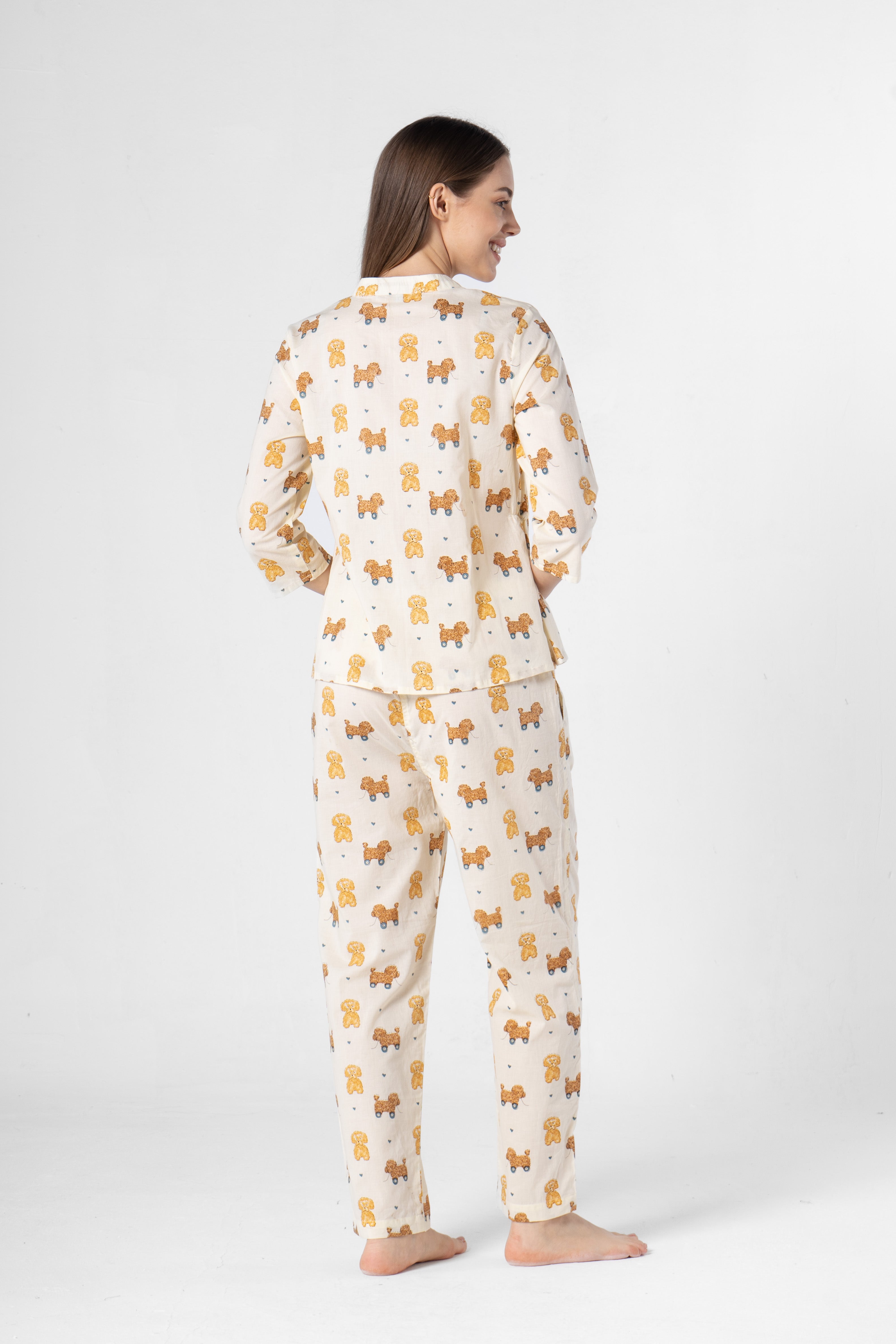 White Animal Print Night Suit for Women - SanskrutiHomes