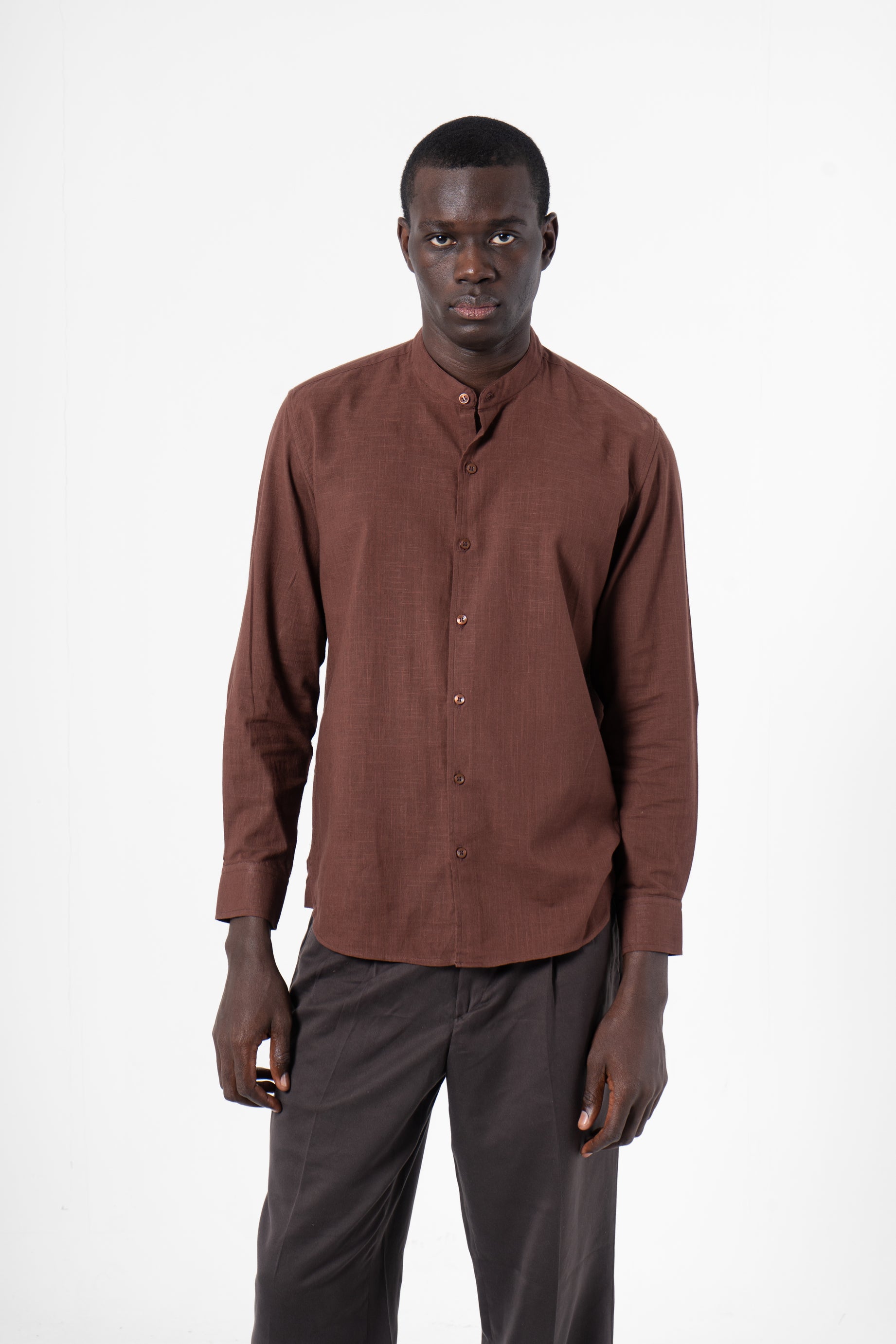 Brown Solid Print Full Sleeve Shirt