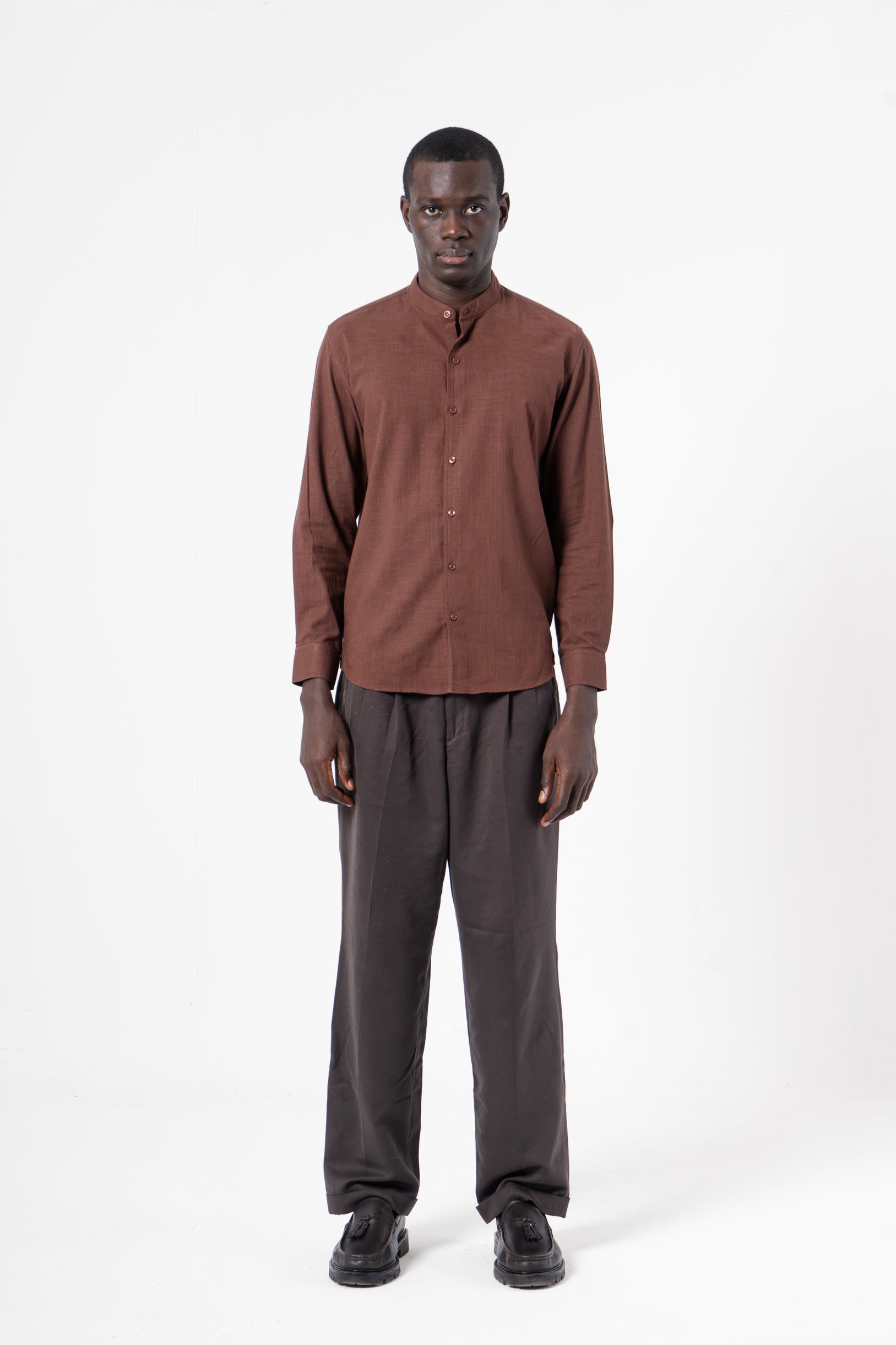 Brown Solid Print Full Sleeve Shirt