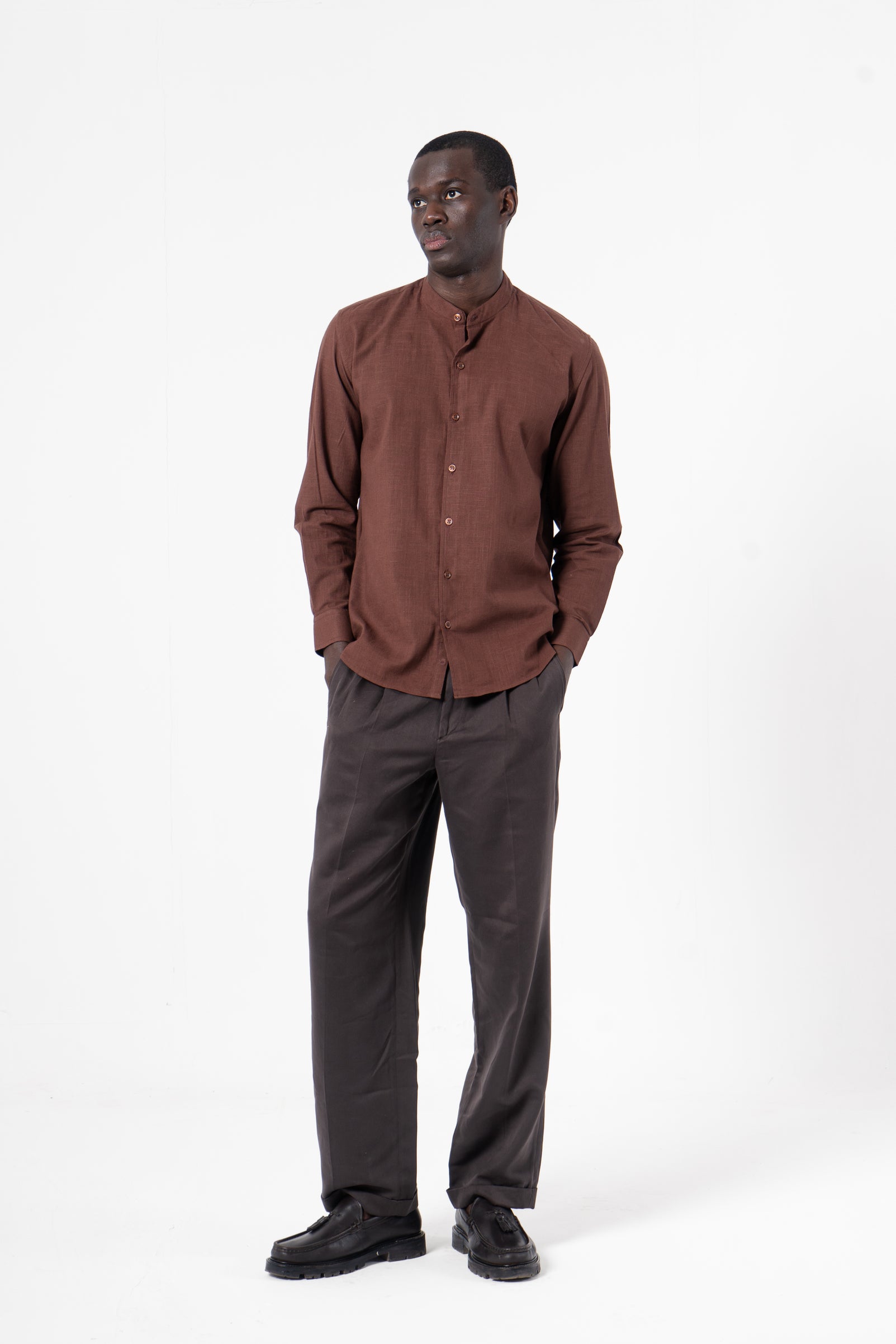 Brown Solid Print Full Sleeve Shirt