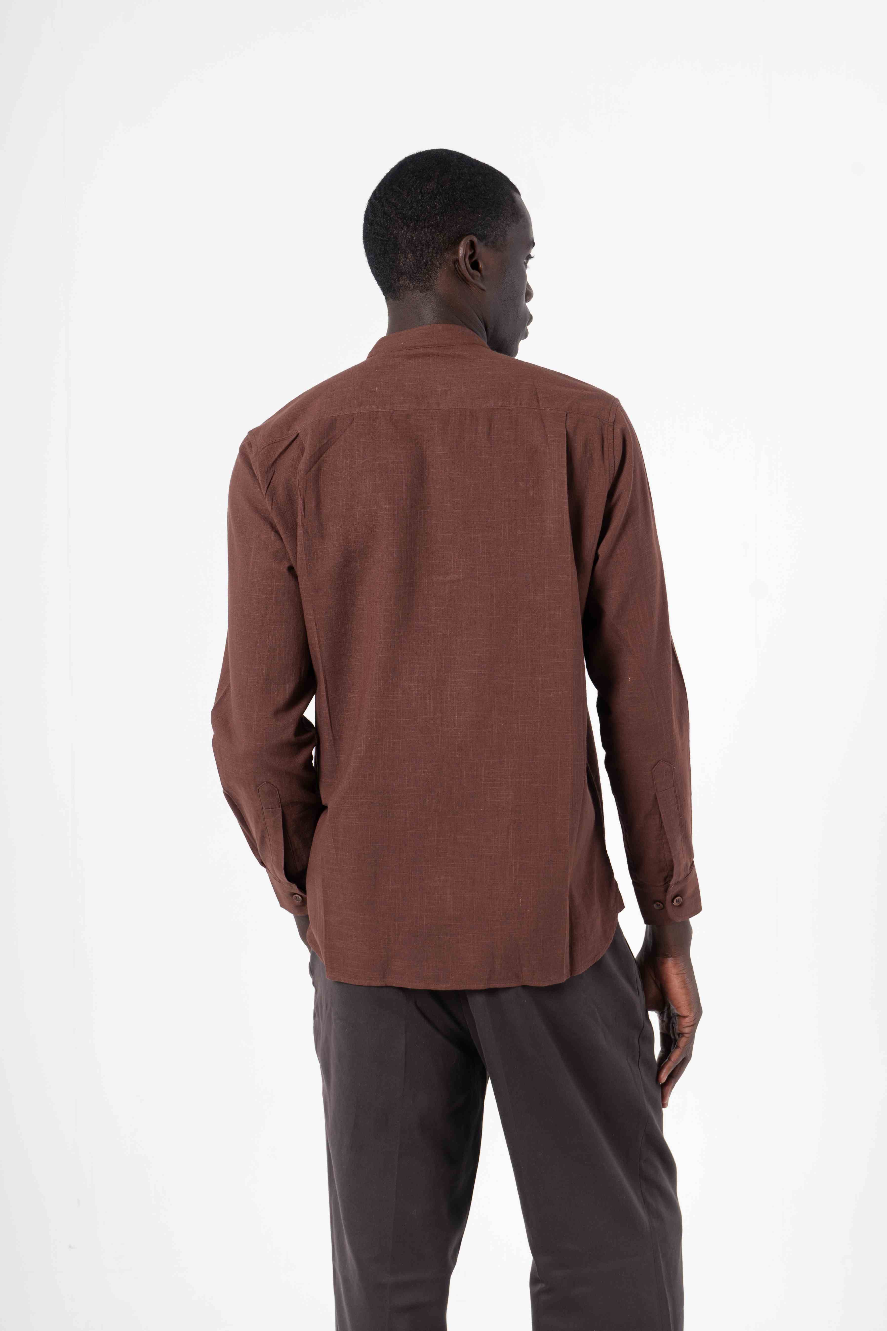 Brown Solid Print Full Sleeve Shirt