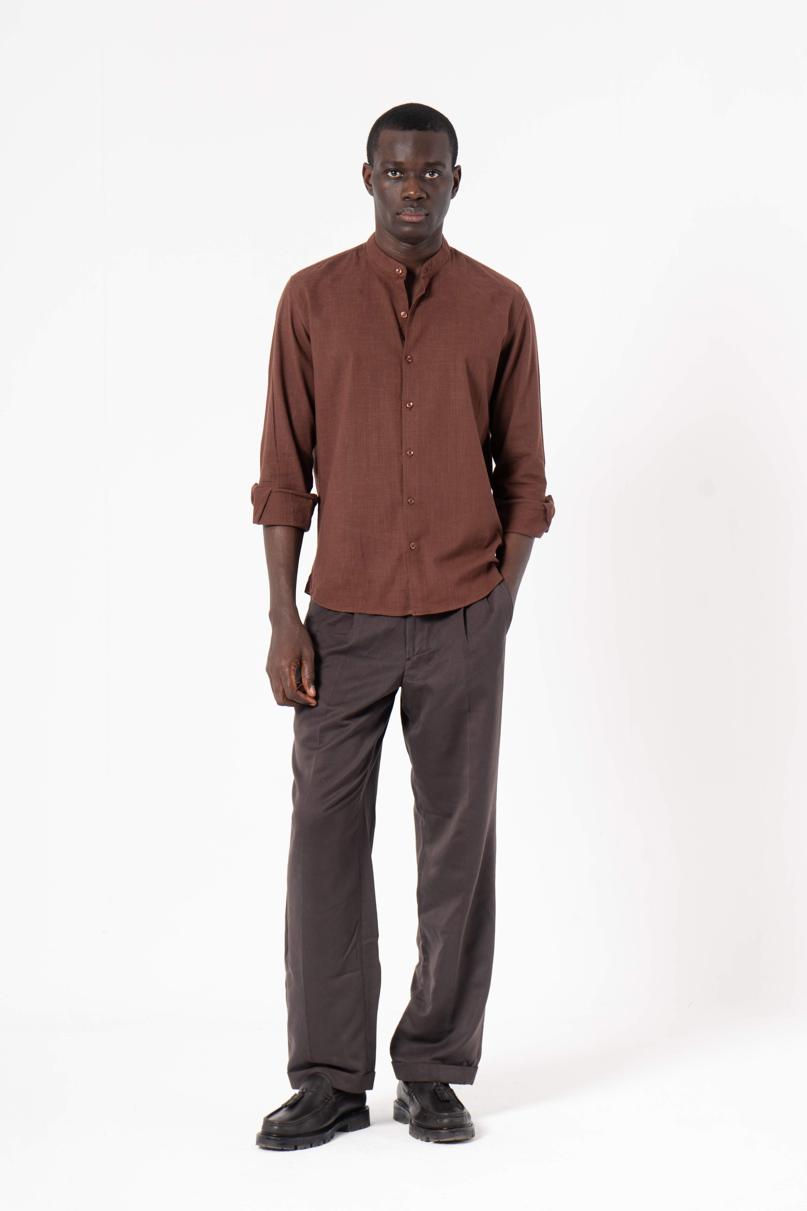 Brown Solid Print Full Sleeve Shirt