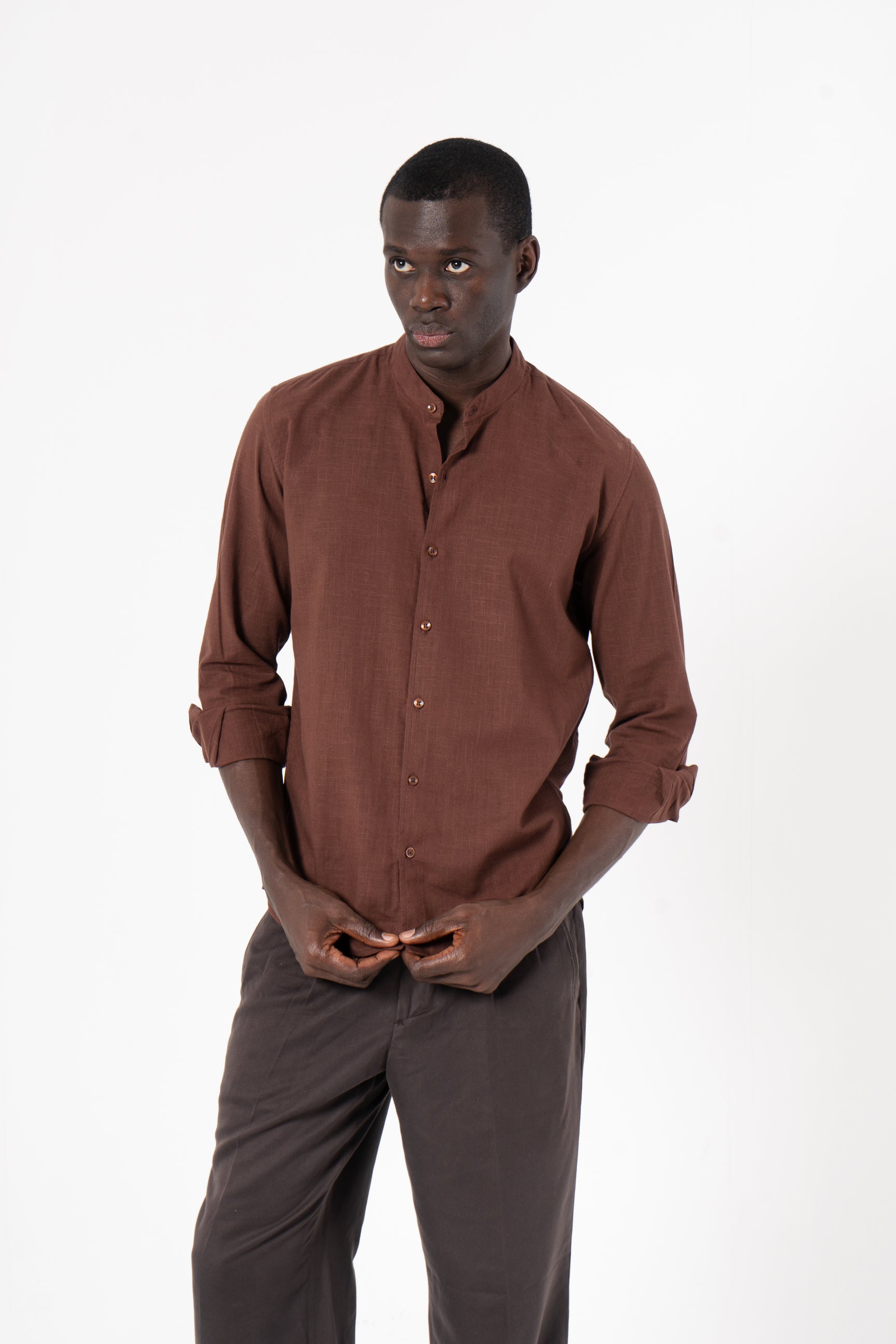 Brown Solid Print Full Sleeve Shirt