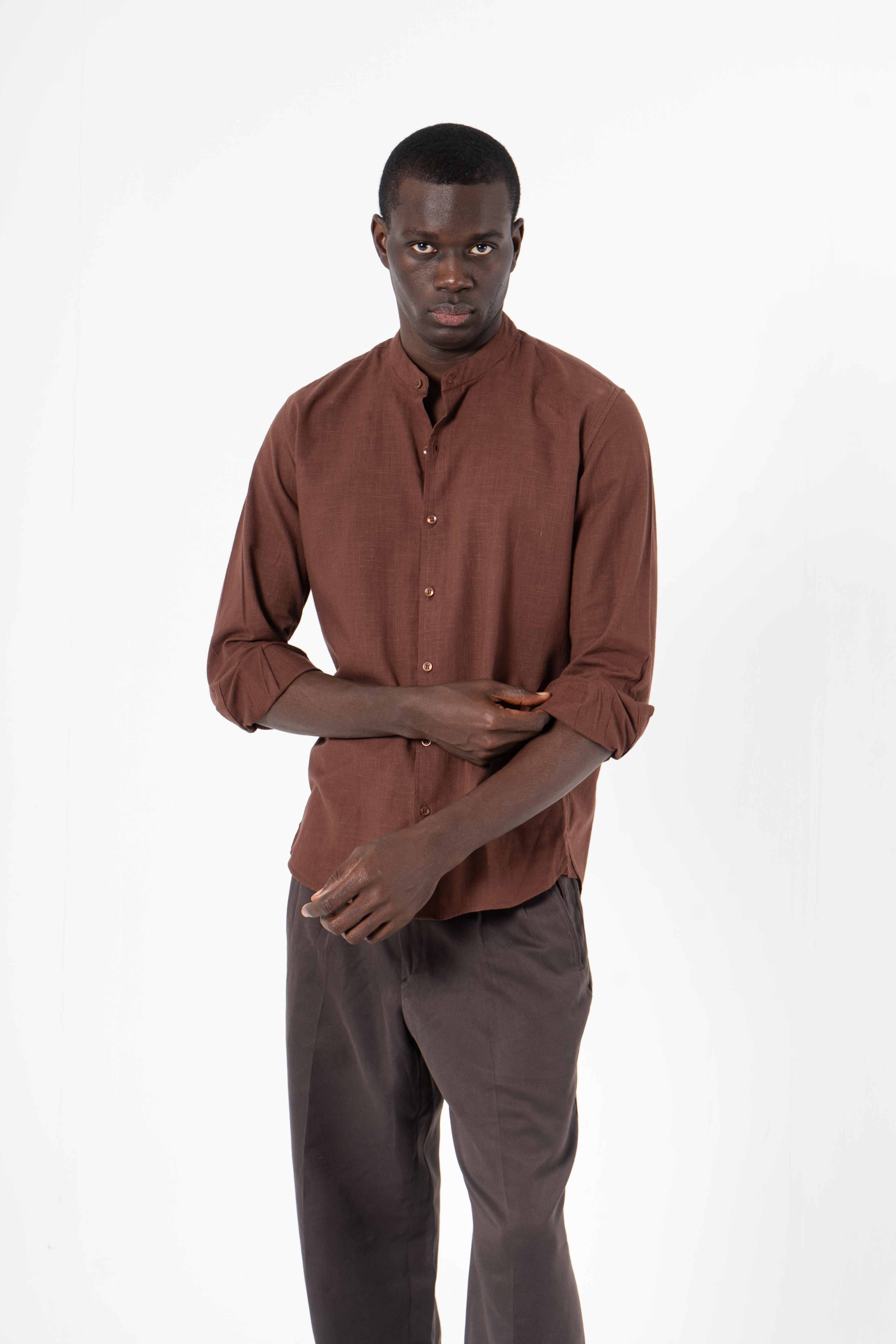 Brown Solid Print Full Sleeve Shirt