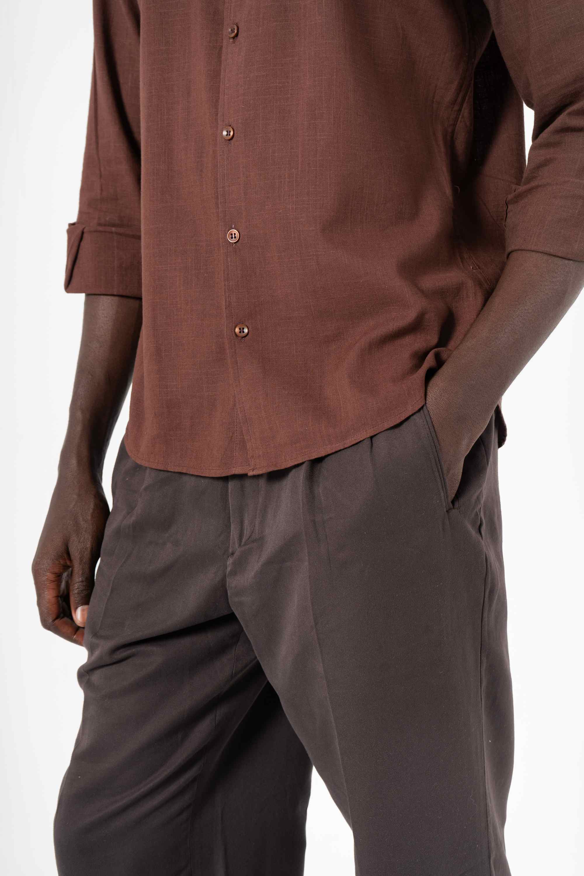 Brown Solid Print Full Sleeve Shirt