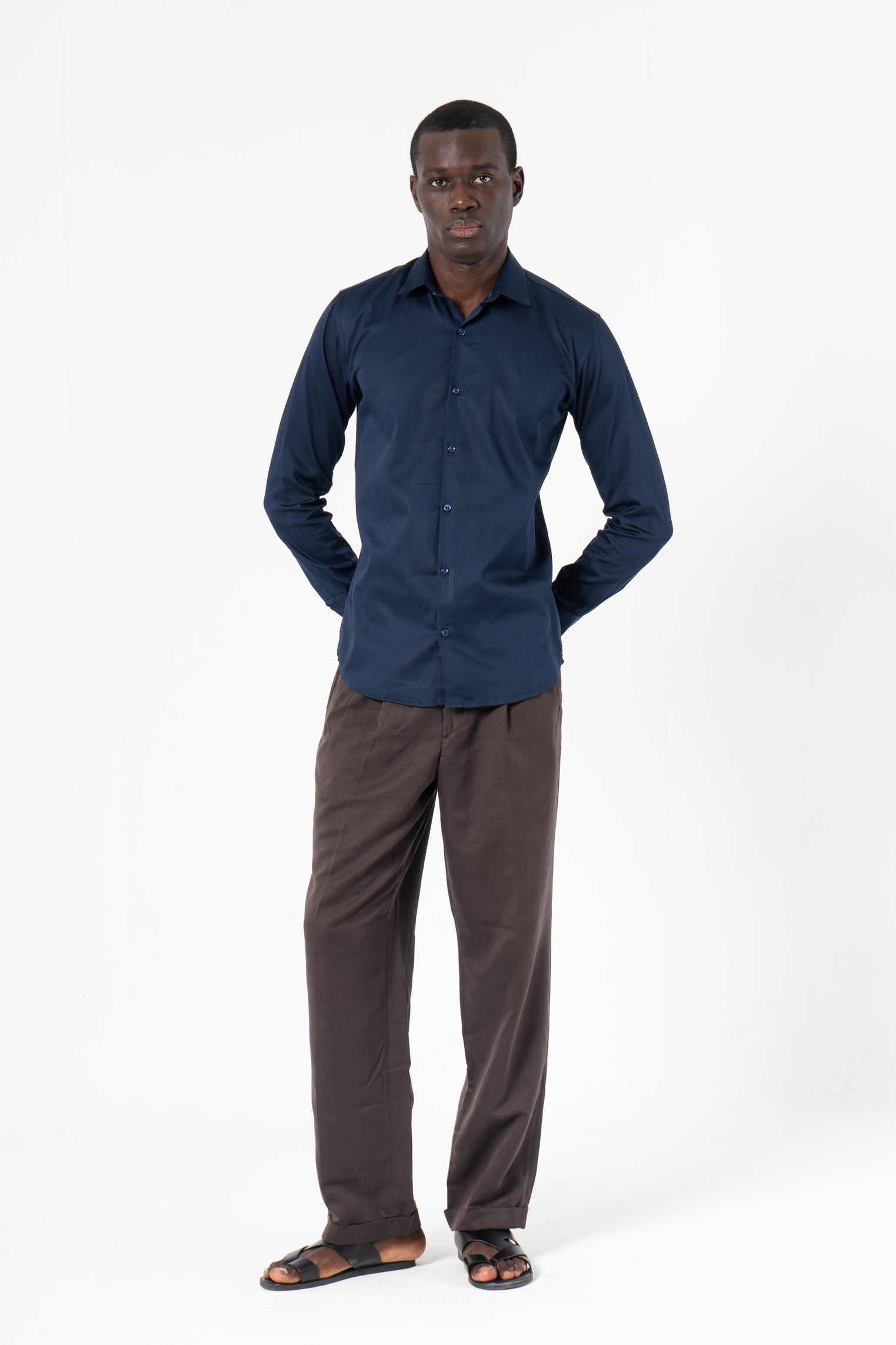 Navy Blue Solid Print Full Sleeve Shirt