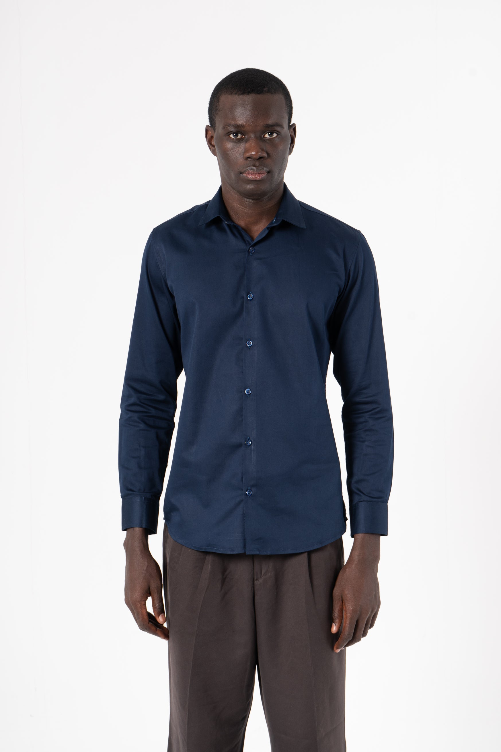 Navy Blue Solid Print Full Sleeve Shirt - SanskrutiHomes