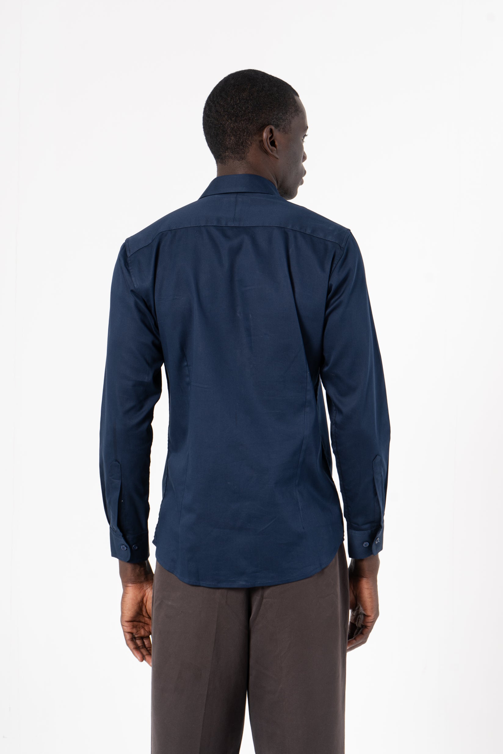 Navy Blue Solid Print Full Sleeve Shirt