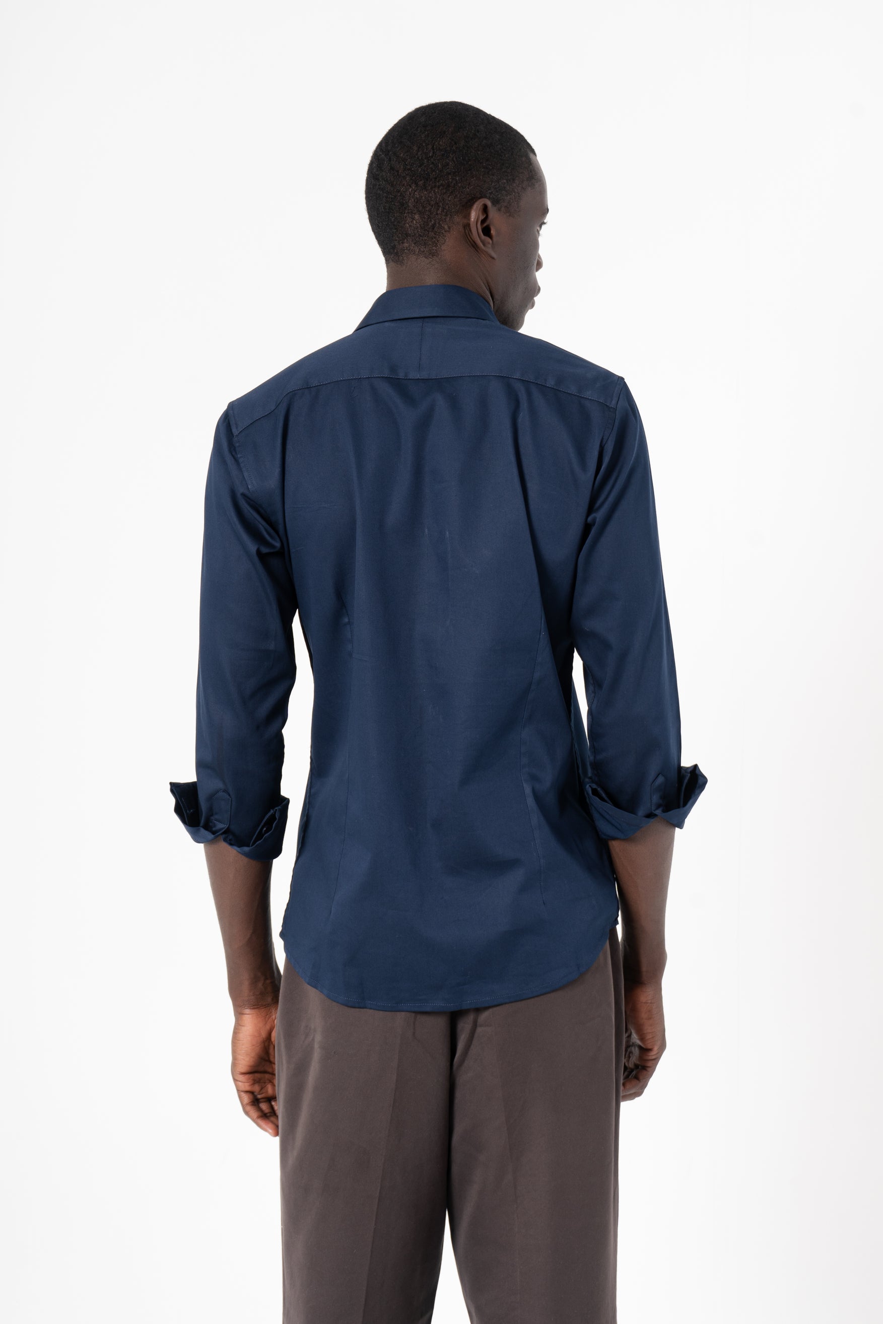 Navy Blue Solid Print Full Sleeve Shirt