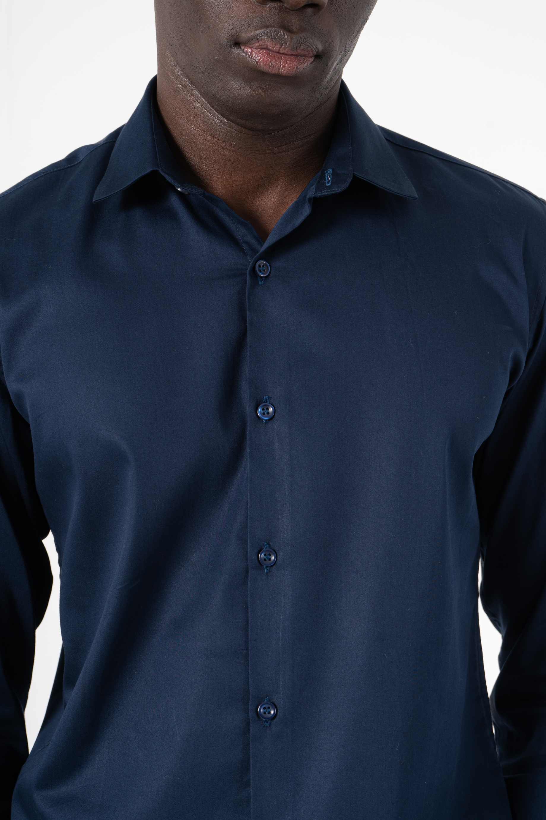 Navy Blue Solid Print Full Sleeve Shirt