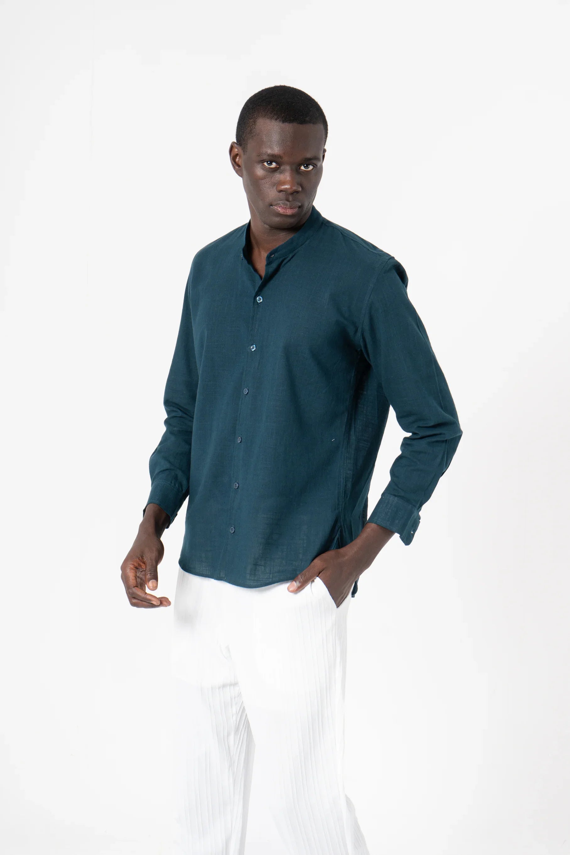 Blue Solid Print Full Sleeve Shirt - SanskrutiHomes