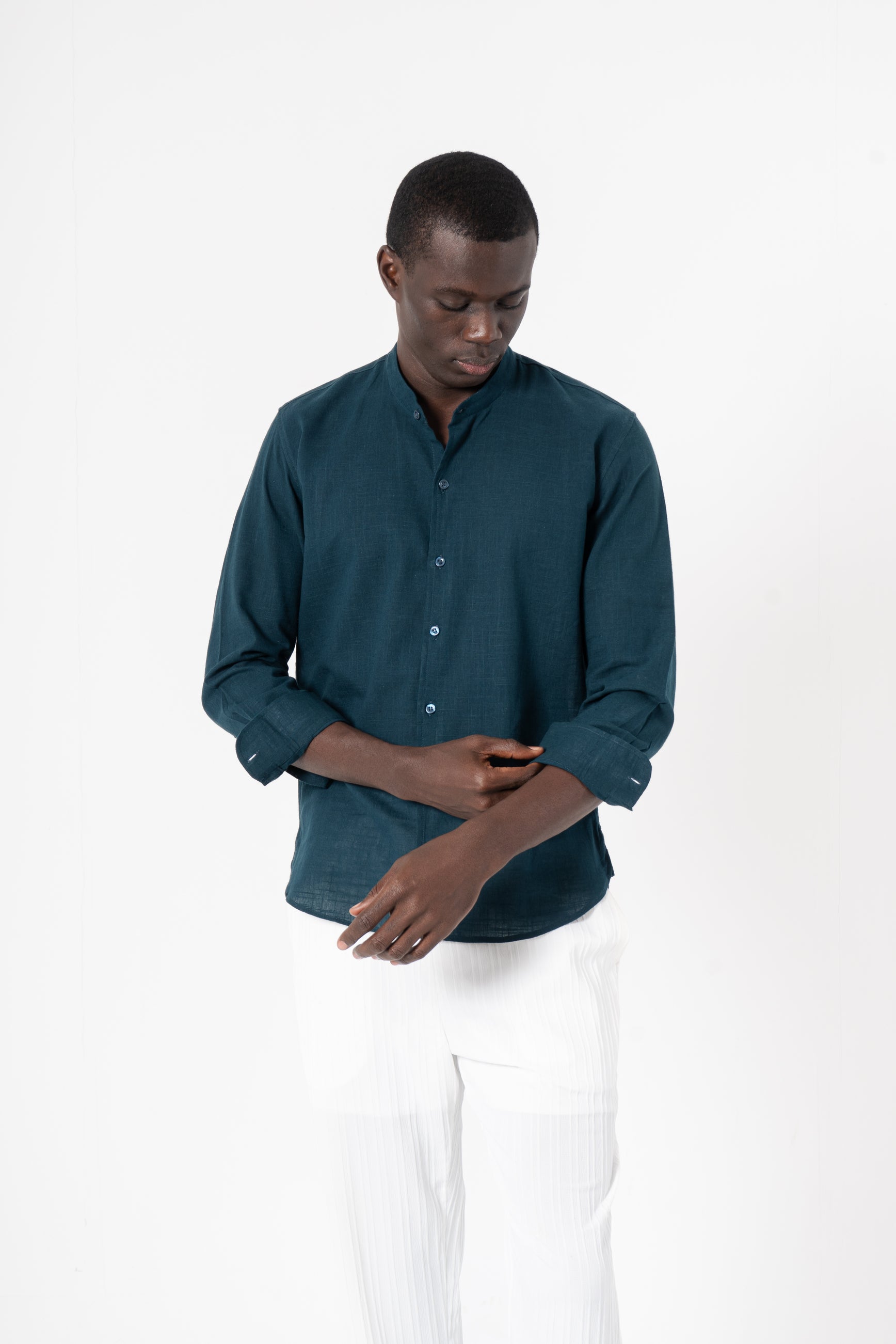 Blue Solid Print Full Sleeve Shirt