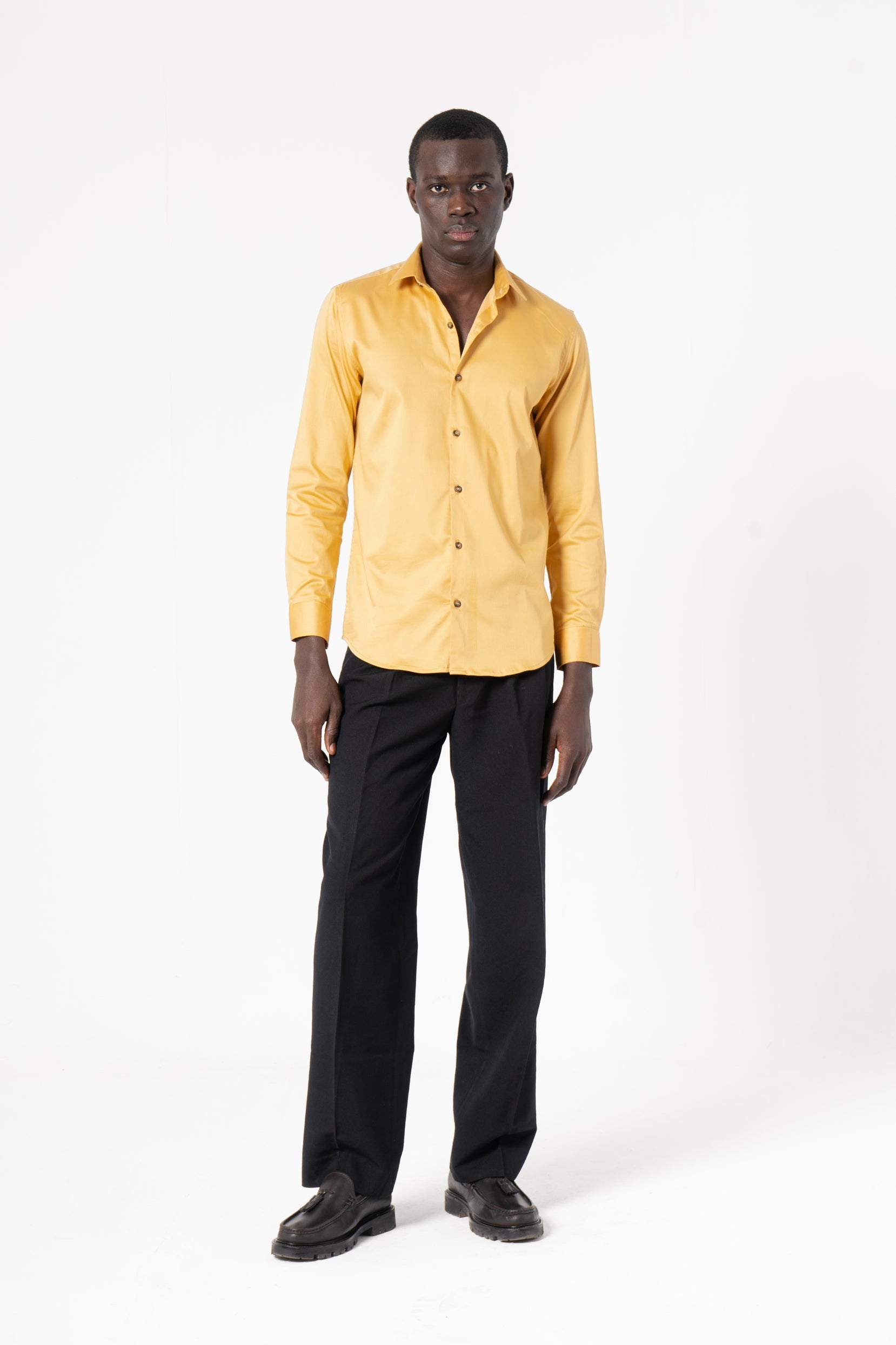 Yellow Solid Print Full Sleeve Shirt - SanskrutiHomes