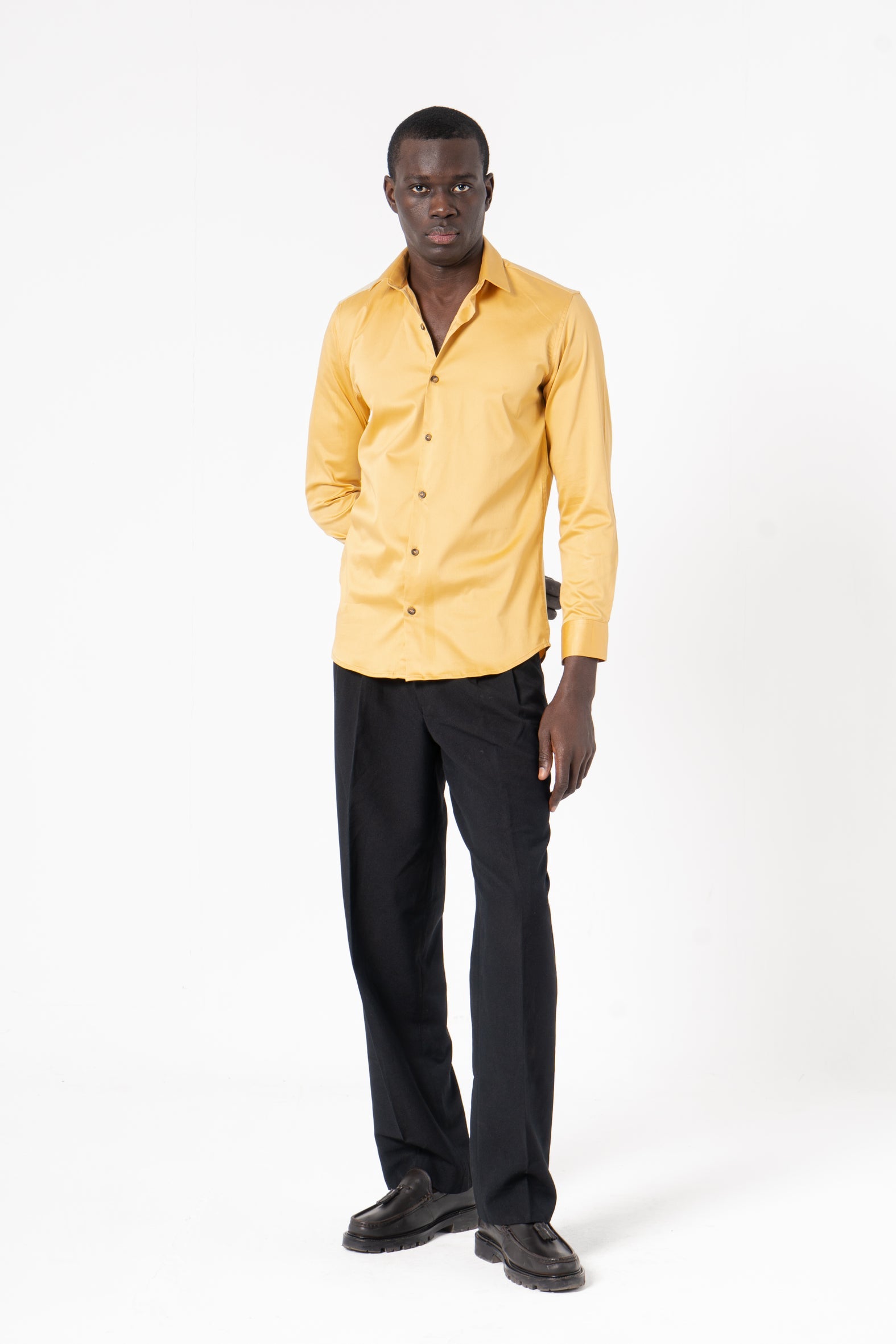 Yellow Solid Print Full Sleeve Shirt - SanskrutiHomes