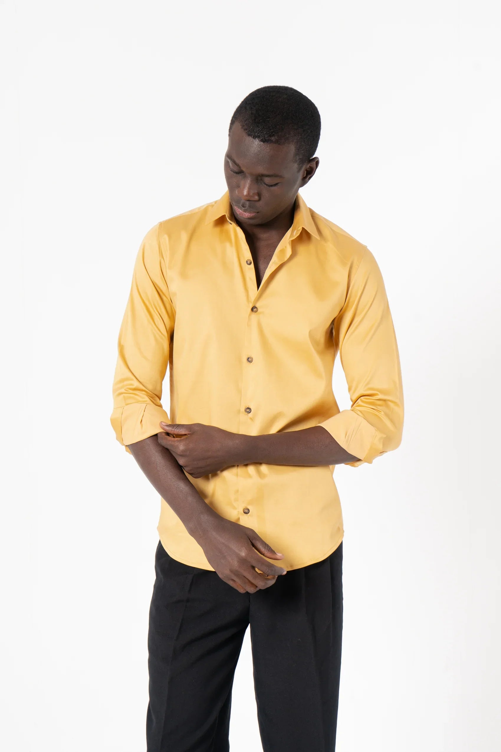 Yellow Solid Print Full Sleeve Shirt - SanskrutiHomes
