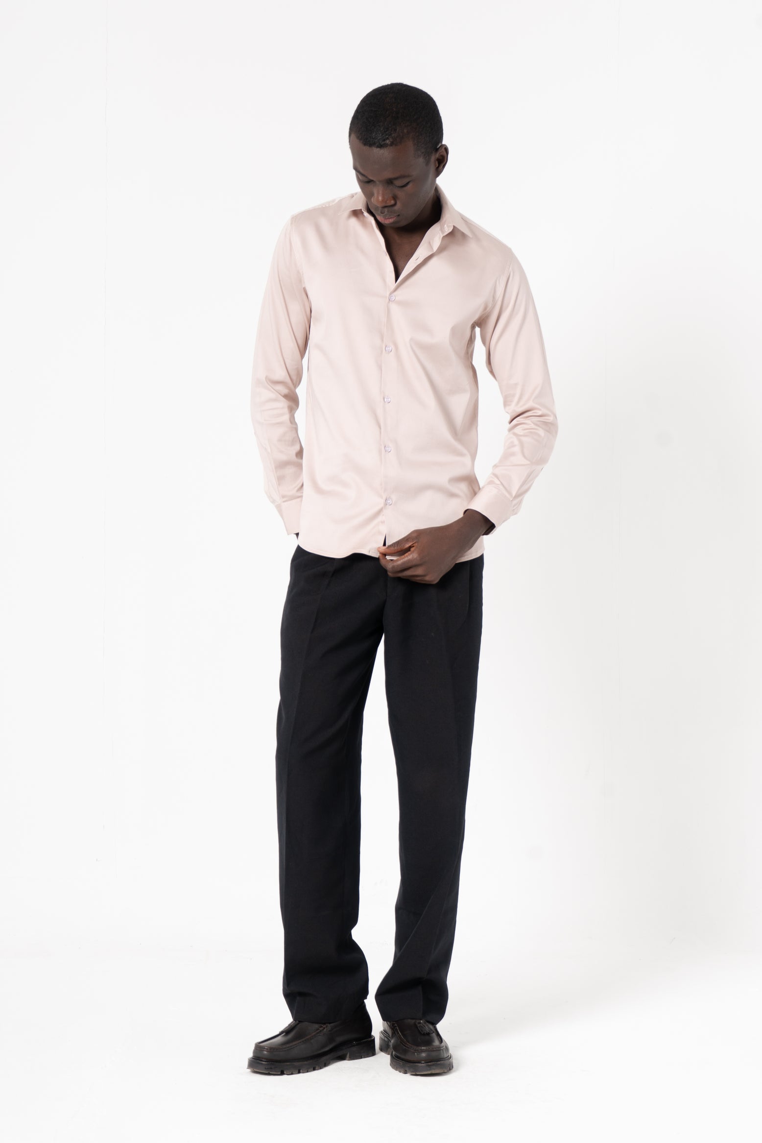 Cream Solid Print Full Sleeve Shirt