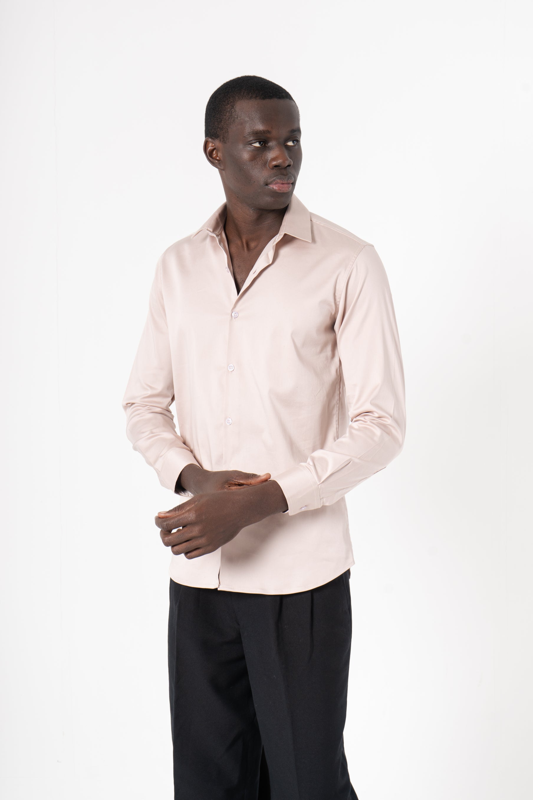 Cream Solid Print Full Sleeve Shirt