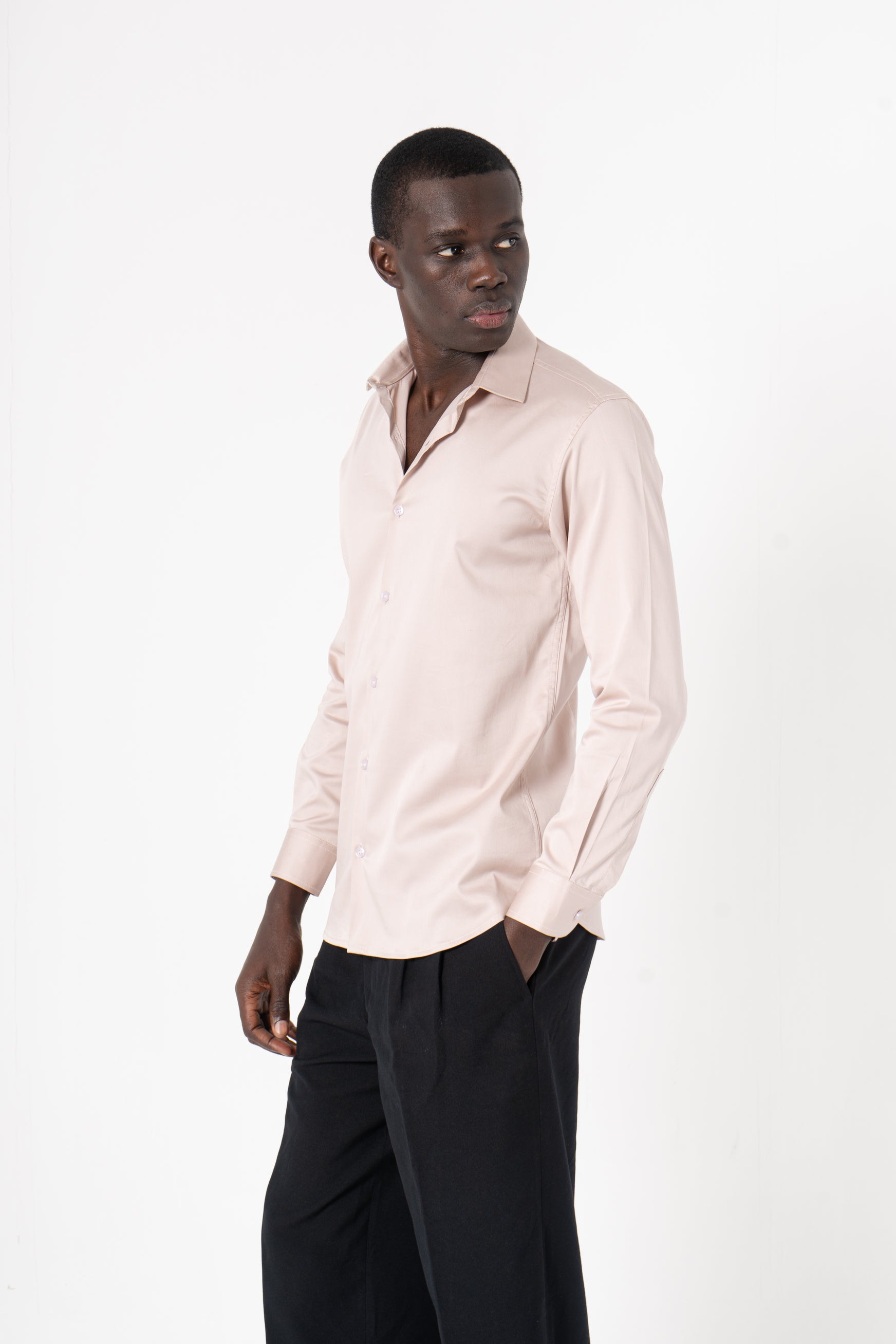 Cream Solid Print Full Sleeve Shirt